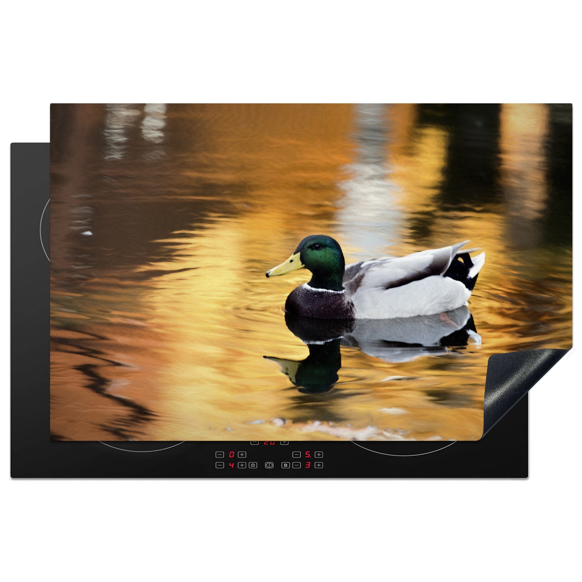 Ente Herbst, - 81x52 Herdblende-/Abdeckplatte die cm, Schutz Vinyl, - Ceranfeldabdeckung Spiel (1 Induktionskochfeld für küche, tlg), MuchoWow