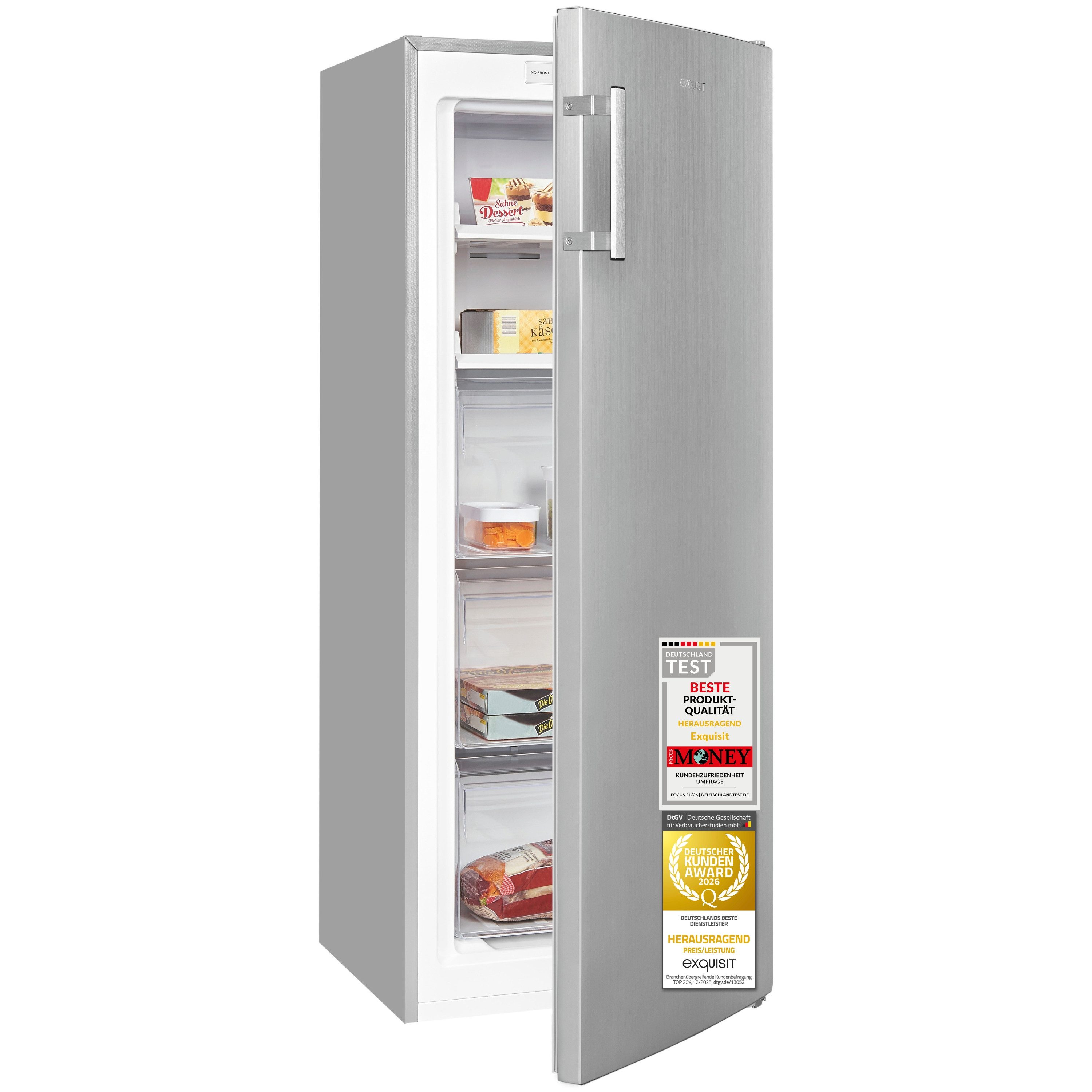 exquisit Gefrierschrank GS5231-NF-H-040D, 143 cm hoch, 54 cm breit, 4*-Gefrieren, No-Frost, Alarm, Schnellgefrieren