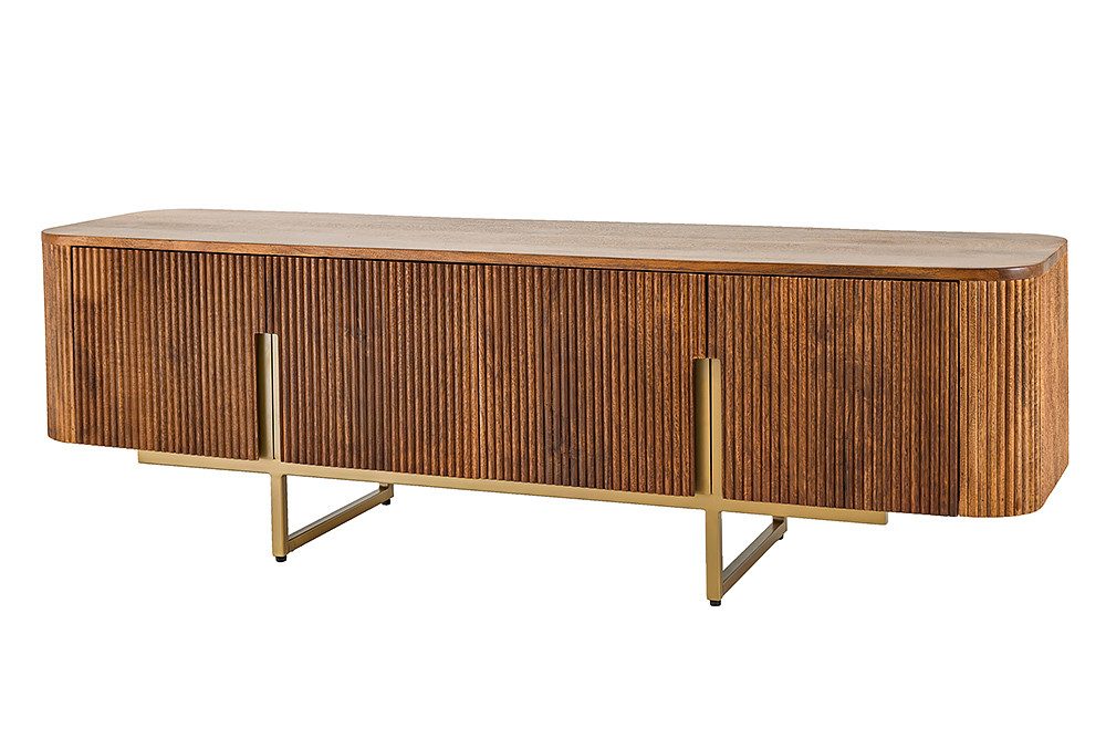 riess-ambiente TV-Bank GATSBY 160cm braun/mattgold - Mango-Massivholz, Metall, Stauraum (Einzelartikel, 1 St), Retro-Sideboard mit abgerundeten Ecken - ideal für Wohn- und Esszimmer