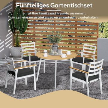 Outsunny Sitzgruppe 5 tlg. Gartenmöbel-Set inkl. 1 Tisch, 4 Stühlen, Alu, Teak+Weiß, (Set, 5-tlg., Balkonmöbel für Terrasse), Bistro-Set mit Sitzkissen