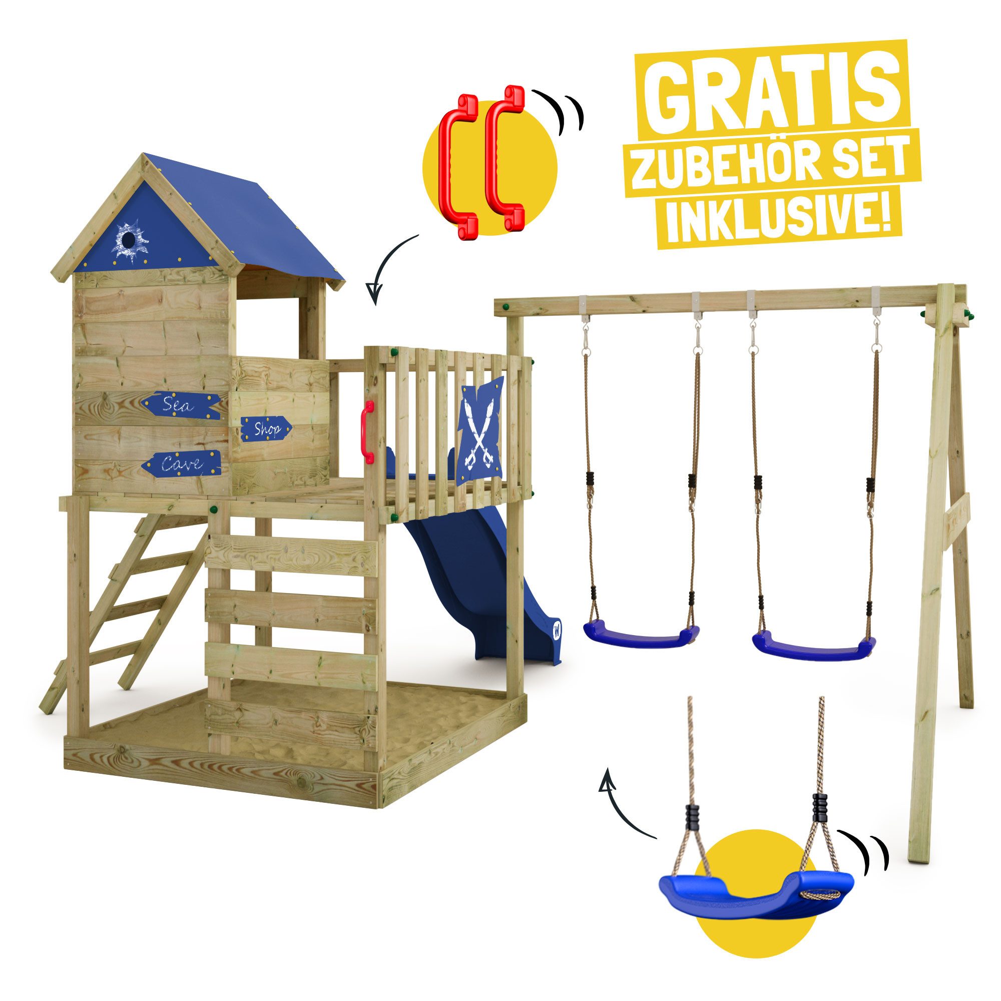 Wickey Spielturm Smart Cave – Abenteuer-Klettergerüst mit Schaukel, Leiter & Rutsche, Unvergessliche Erlebnisse für Kinder – mit 10 Jahren Garantie*
