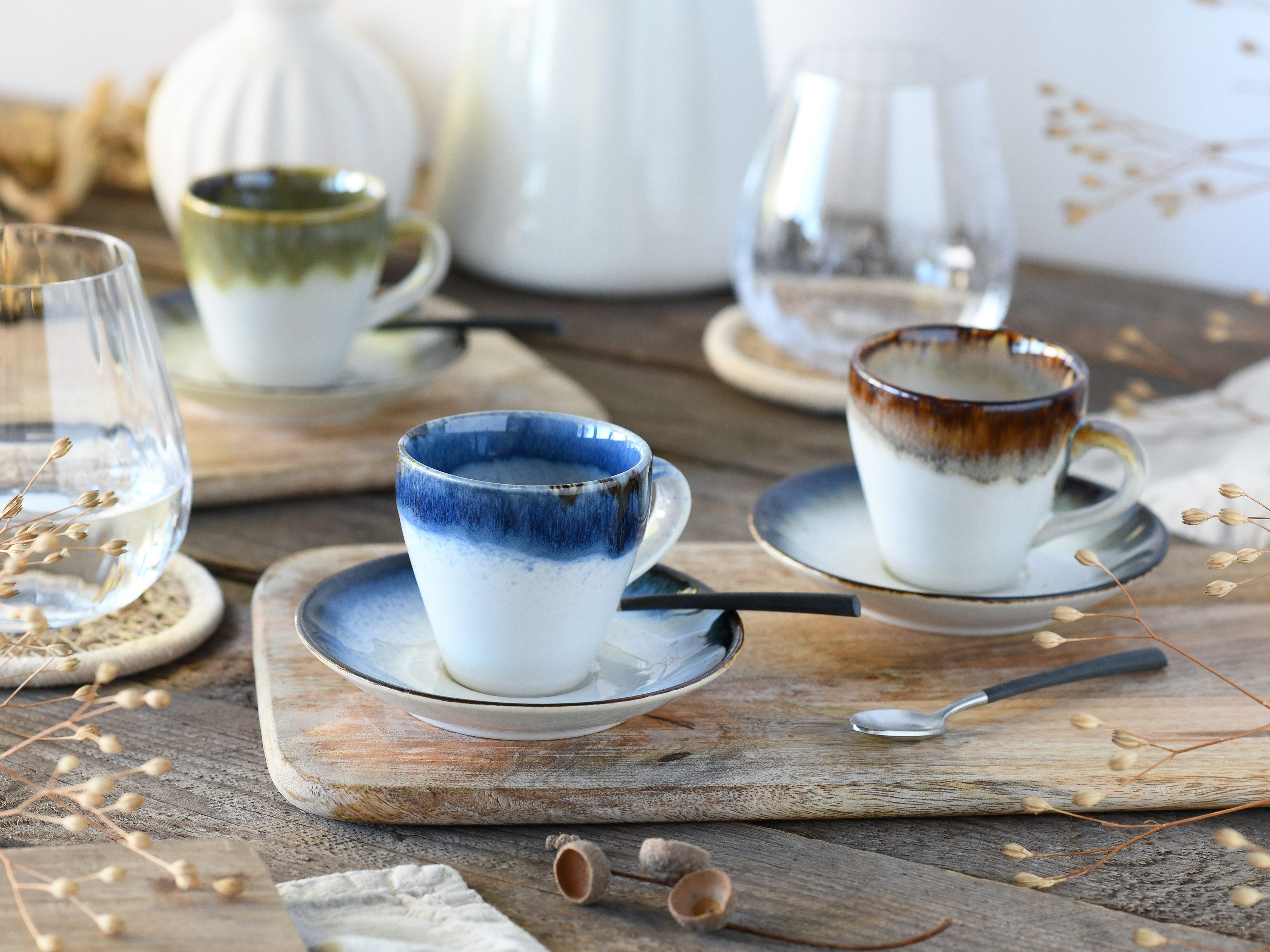 CreaTable Espressotasse Cascade Mix, Espresso-Set, 8-tlg., 8-tlg., Steinzeug, Reaktivglasur