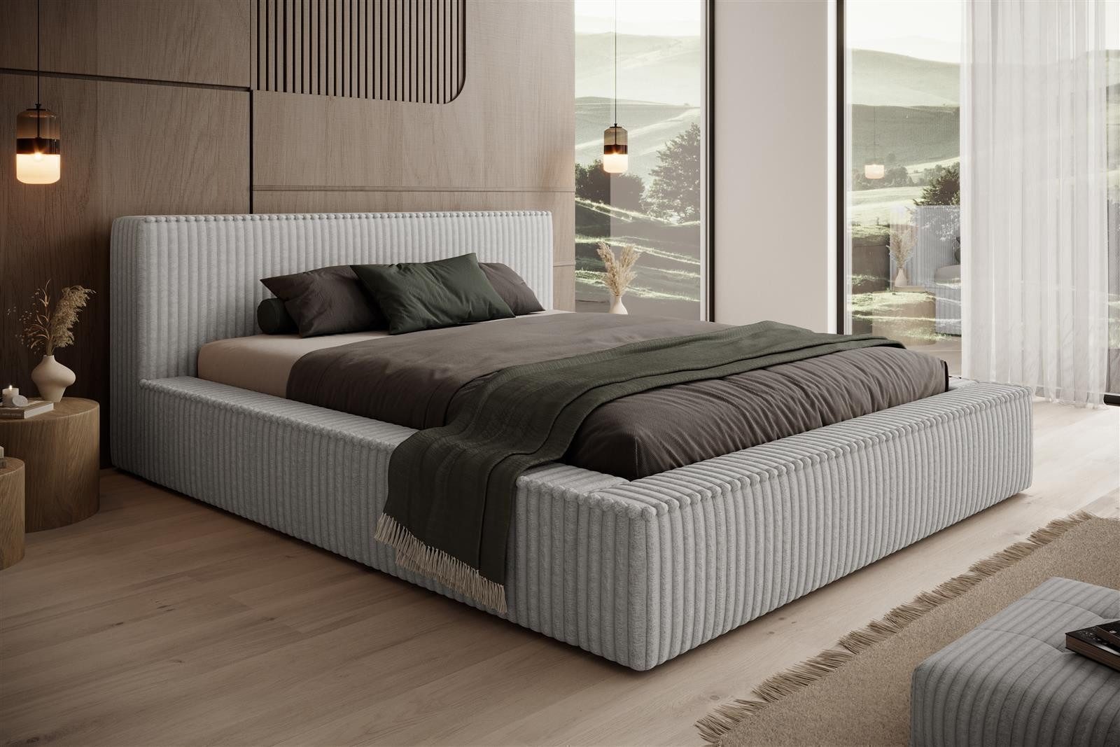 VIVENTE Möbel Polsterbett LUCCA im kuschelligen Cord Stoff, Lattenrost 32 Lamellen, mit großem Bettkasten in versch. Breiten und Цвета(ов)