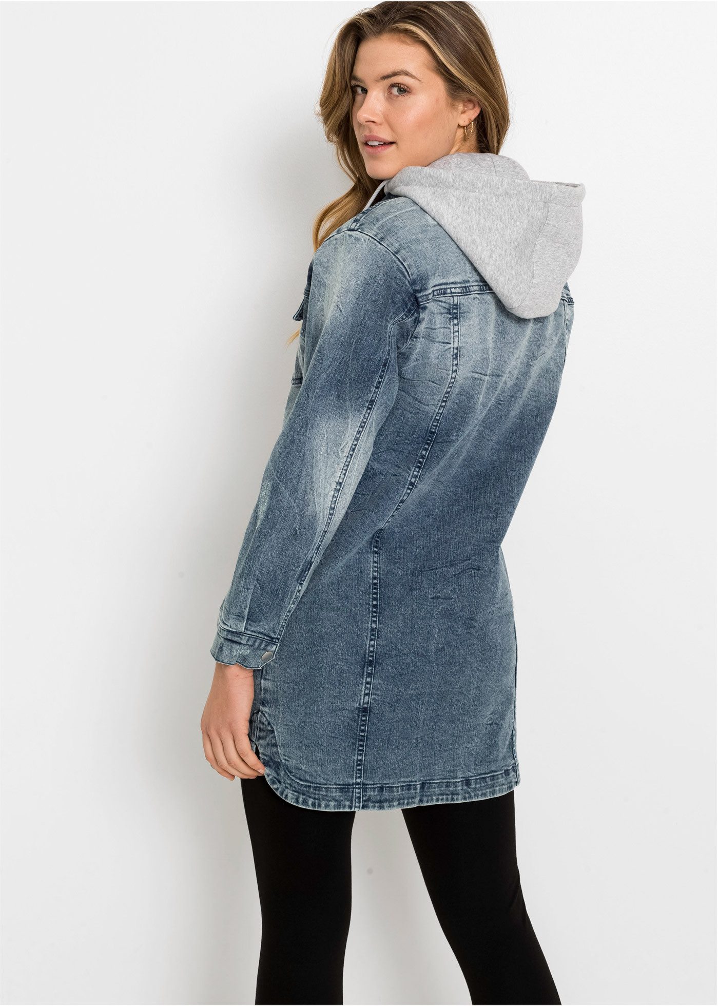 bonprix Jeansjacke lange, bequeme Passform, mit Eingriffs- und Brusttaschen günstig online kaufen