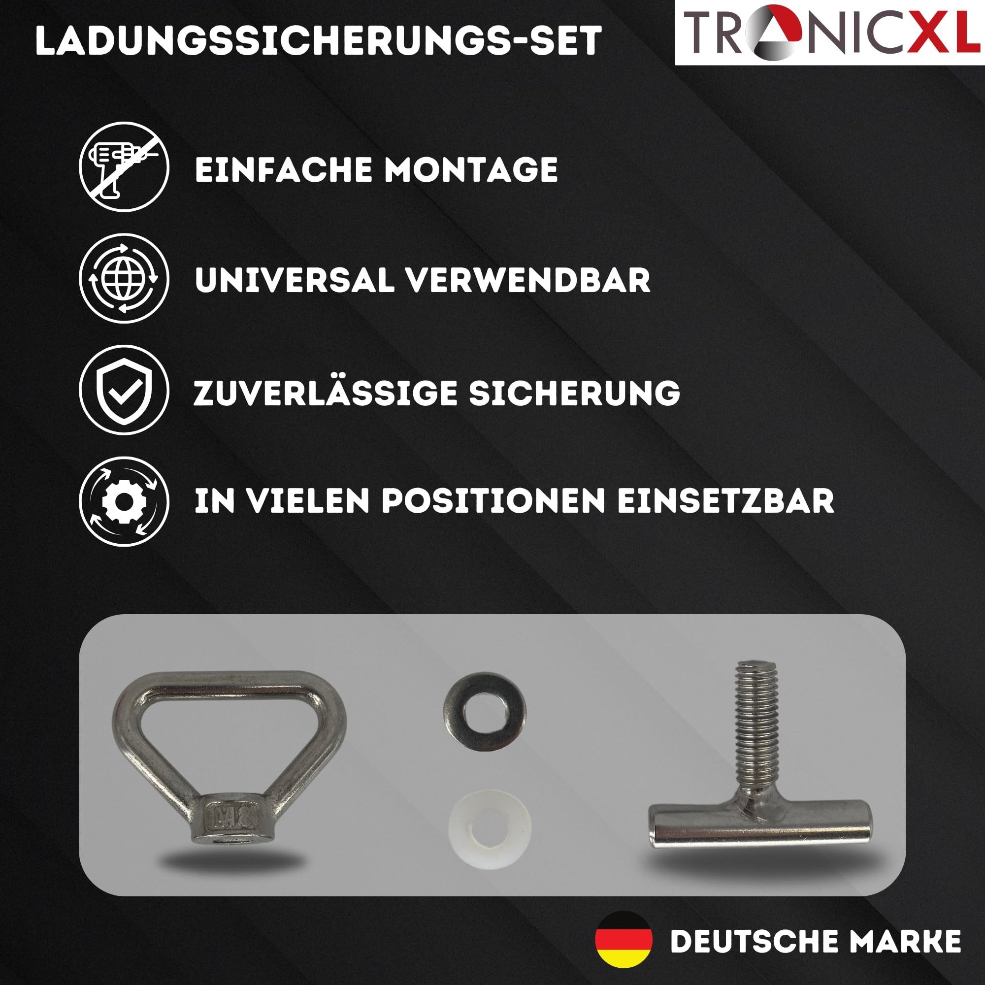 TronicXL Öse 8 Ösen 8 Platten Set Ladungssicherung für VW T5 T6 6.1 Bully Multivan (Zubehör, 8-St., Kofferraum), California Beach Caravelle Führungsschiene