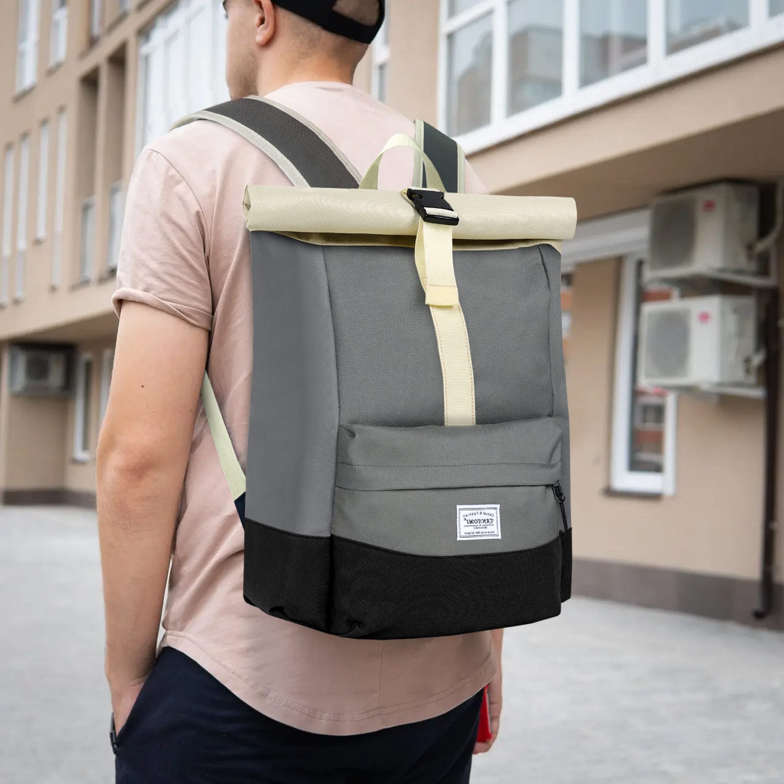 TAN.TOMI Cityrucksack Rolltop Rucksack Damen Herren Tagesrucksack mit Laptopfach, Modern Rolltop Rucksack Daypack, Wasserabweisend
