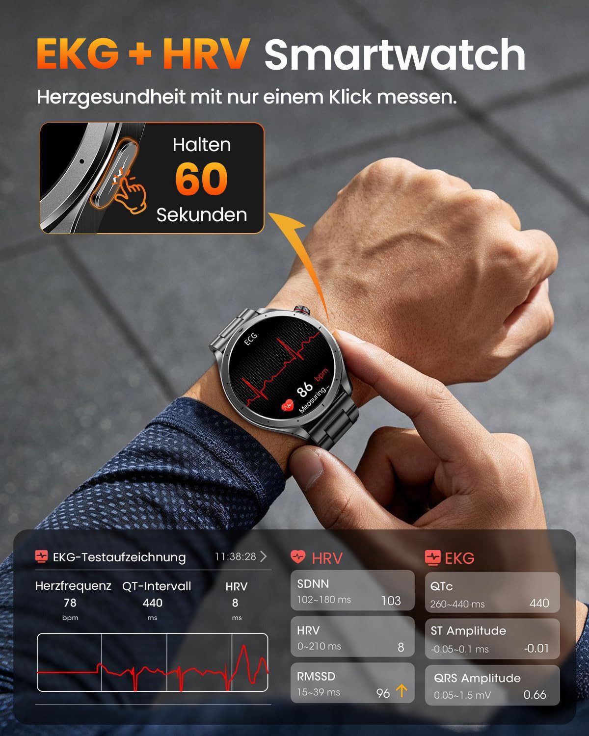 SWGOTA 2026 Neue AI Smartwatch mit EKG+PPG/HRV/Körperanalyse/Schlafmonitoring Smartwatch, 1,75″ Fitnessuhr mit 1000mAh,Pulsuhr,SpO2 & Blutdrucküberwachung,IP68