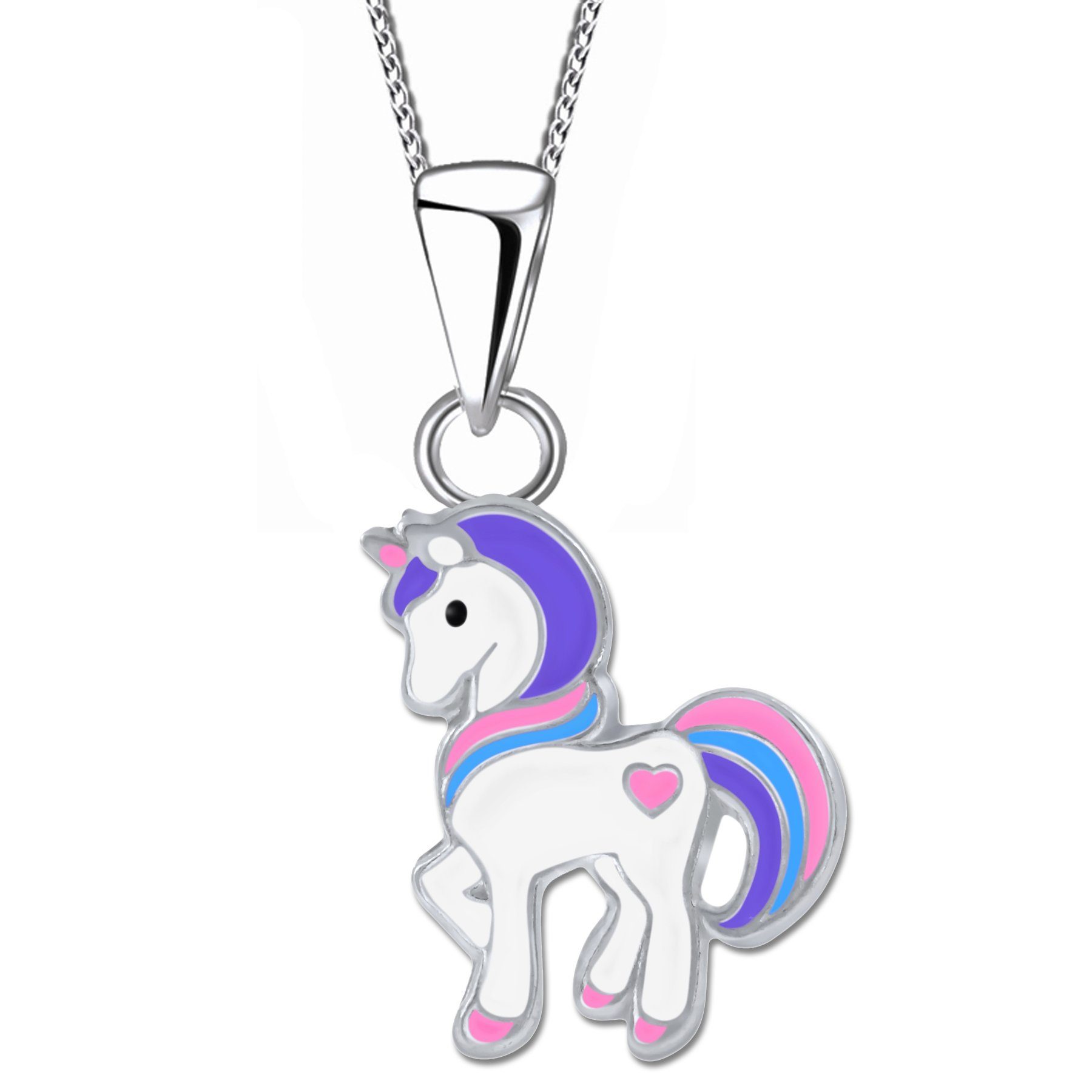 Limana Kette mit Anhänger echt 925 Sterling Silber Pferd Einhorn, kleine Einhornkette Geschenkidee Geschenk lila K676o 40+5cm