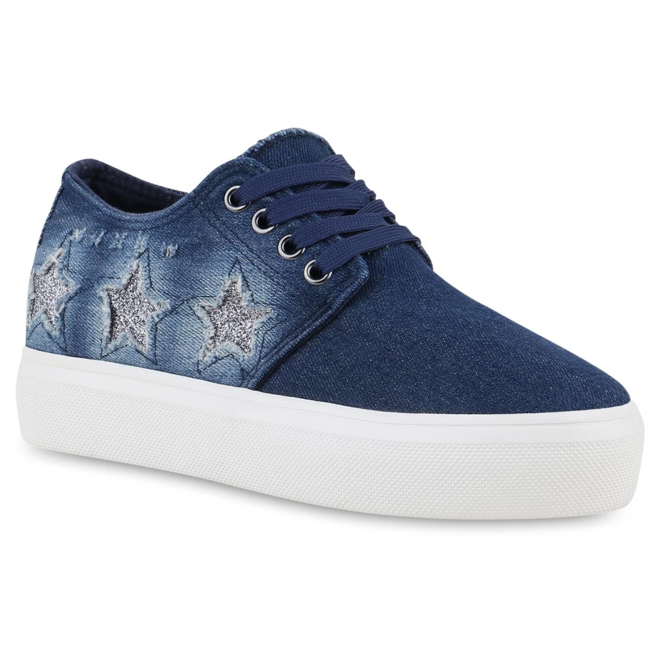 VAN HILL 816205 Plateausneaker Damen Denim Plateau Sneaker Metallic Sterne günstig online kaufen