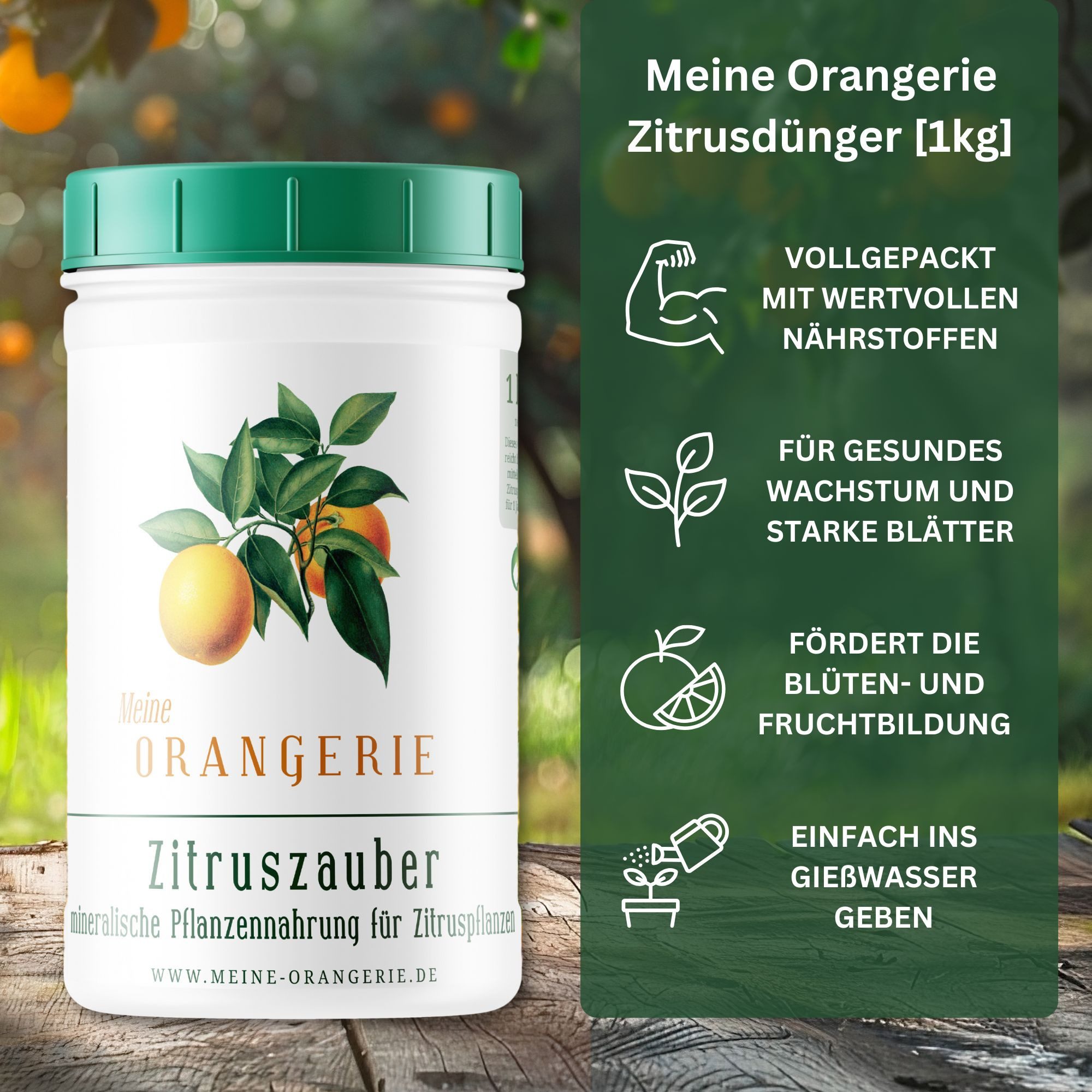 Meine Orangerie Gartenpflege-Set Citrus Pflegepaket Mezzo - mittleres Pflegeset für Zitruspflanzen, inkl. Zitrusdünger, Zitruserde, Feuchtigkeitsmesser & Pflegebroschüre