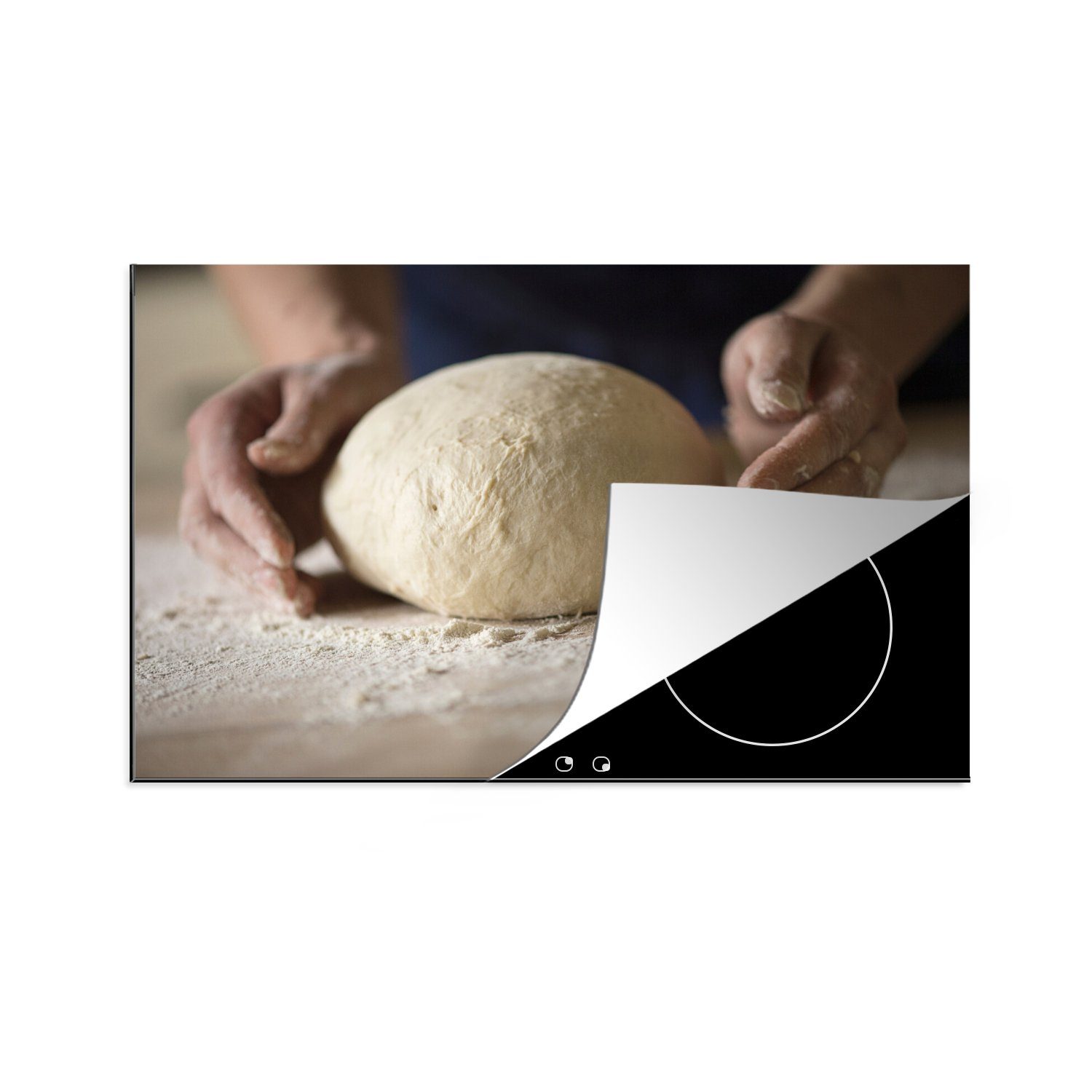MuchoWow Herdblende-/Abdeckplatte Ein Bäcker knetet seinen Teig, Vinyl, (1 tlg), 81x52 cm, Induktionskochfeld Schutz für die küche, Ceranfeldabdeckung