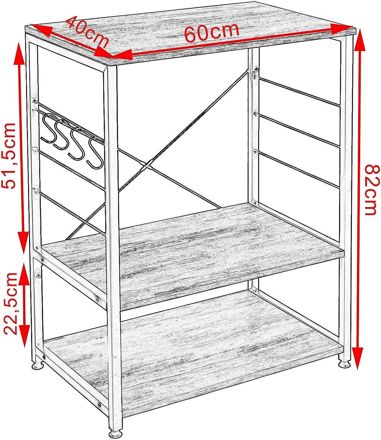 Woltu Standregal, 1-tlg., Standregal aus Holz & Metall mit 3 Ablagen für Küche