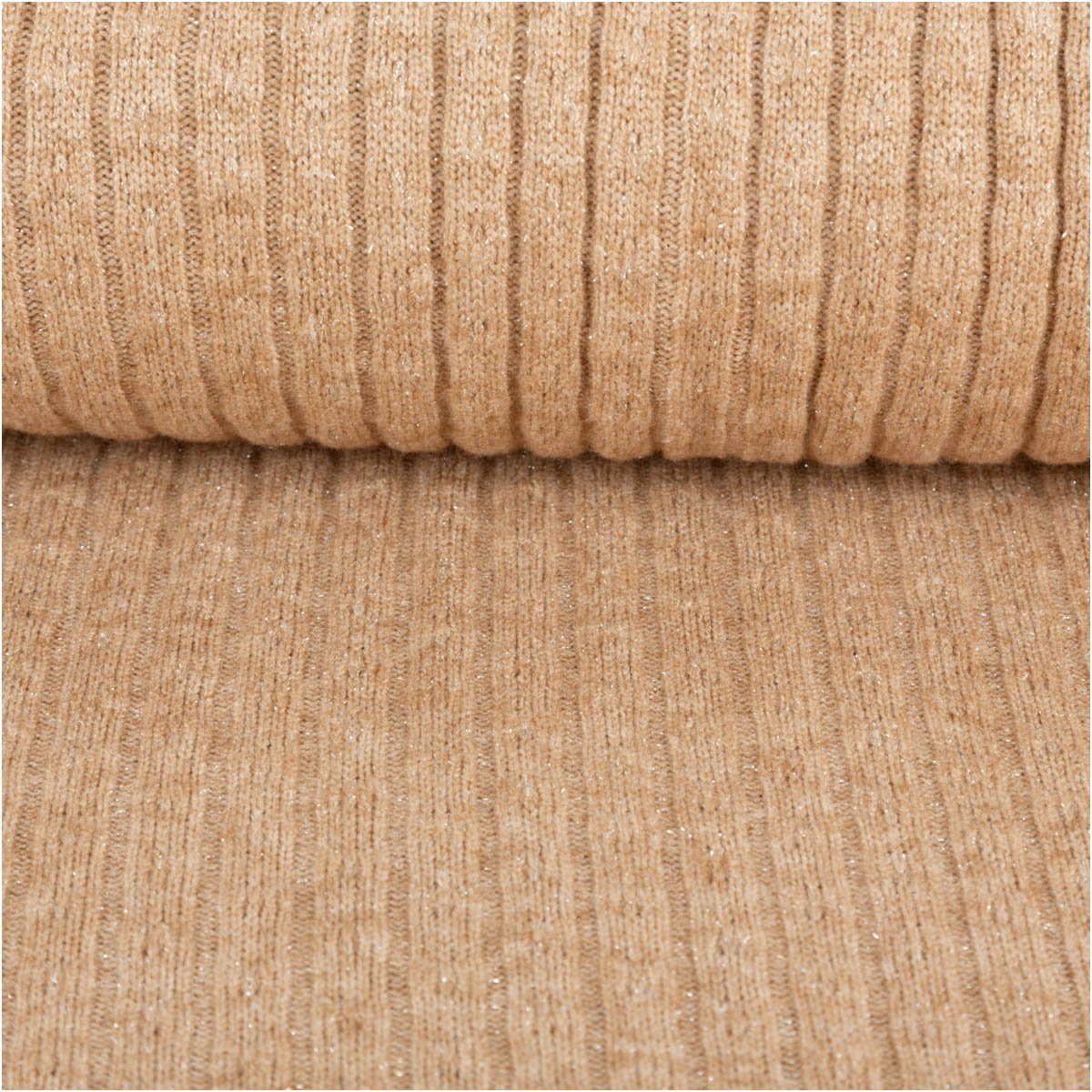 SCHÖNER LEBEN. Stoff Strickstoff beige mit Glitzer, kuschelig, 148cm Breite, 330g/qm, mit Metallic-Effekt