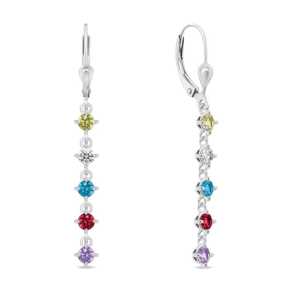 Brilio Silver Ohrring-Set Verspielte, baumelnde Ohrringe mit farbigen Zirkonen EA1008WRBW