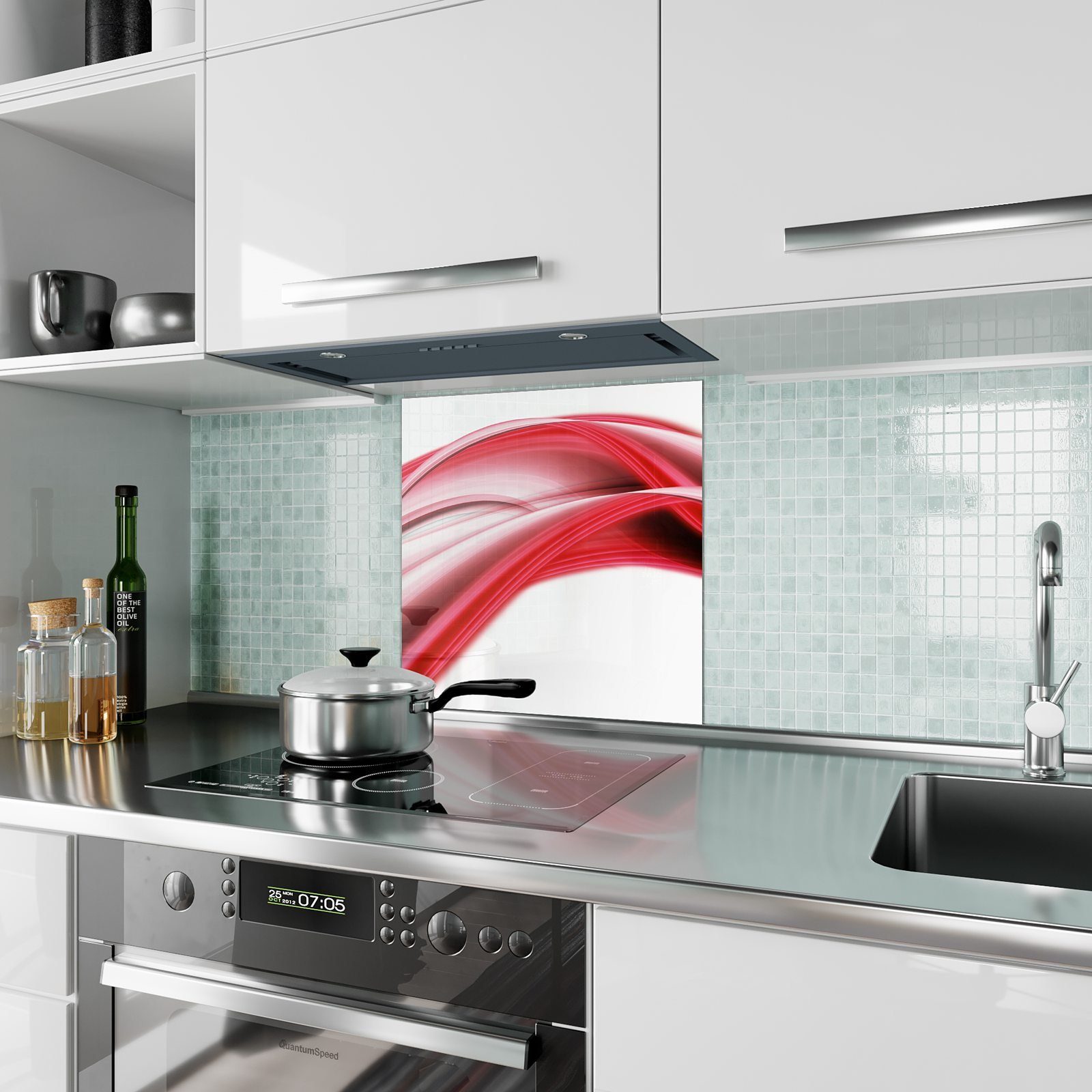Primedeco Küchenrückwand Spritzschutz Glas Elegante Linien