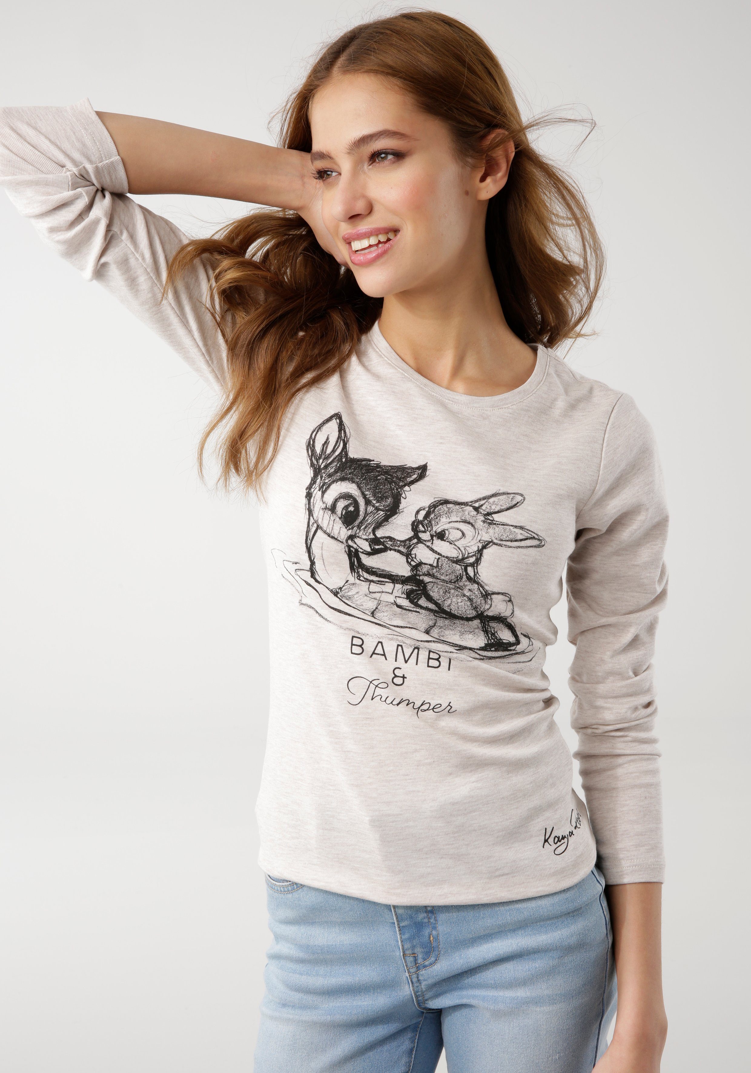 KangaROOS Langarmshirt Bambi & Klopfer Langarm, sehr figurbetont, unifarben, Rundhalsausschnitt – Bild 3 von 5