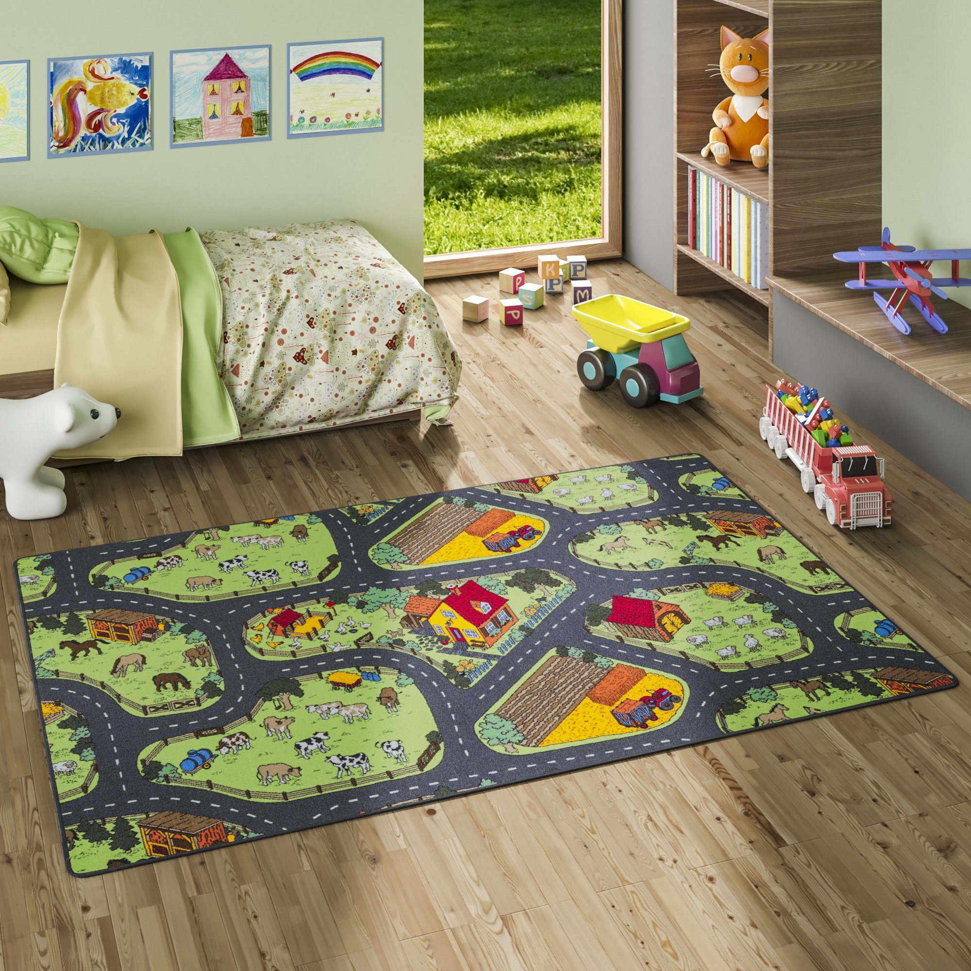 Snapstyle Kinderteppich Kinder Spiel Teppich Bauernhof, günstig online kaufen