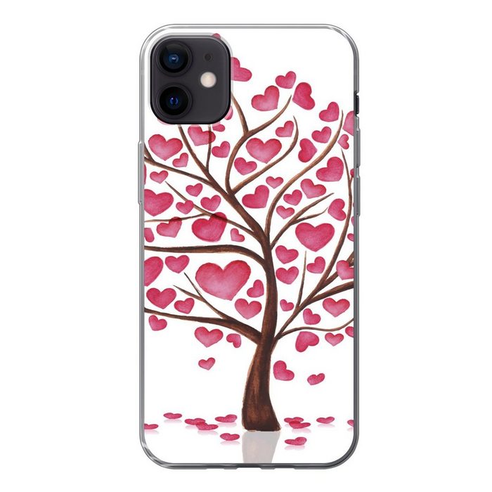 MuchoWow Handyhülle Eine Illustration eines Baumes mit Herzen Handyhülle Apple iPhone 12 Mini Smartphone-Bumper Print Handy