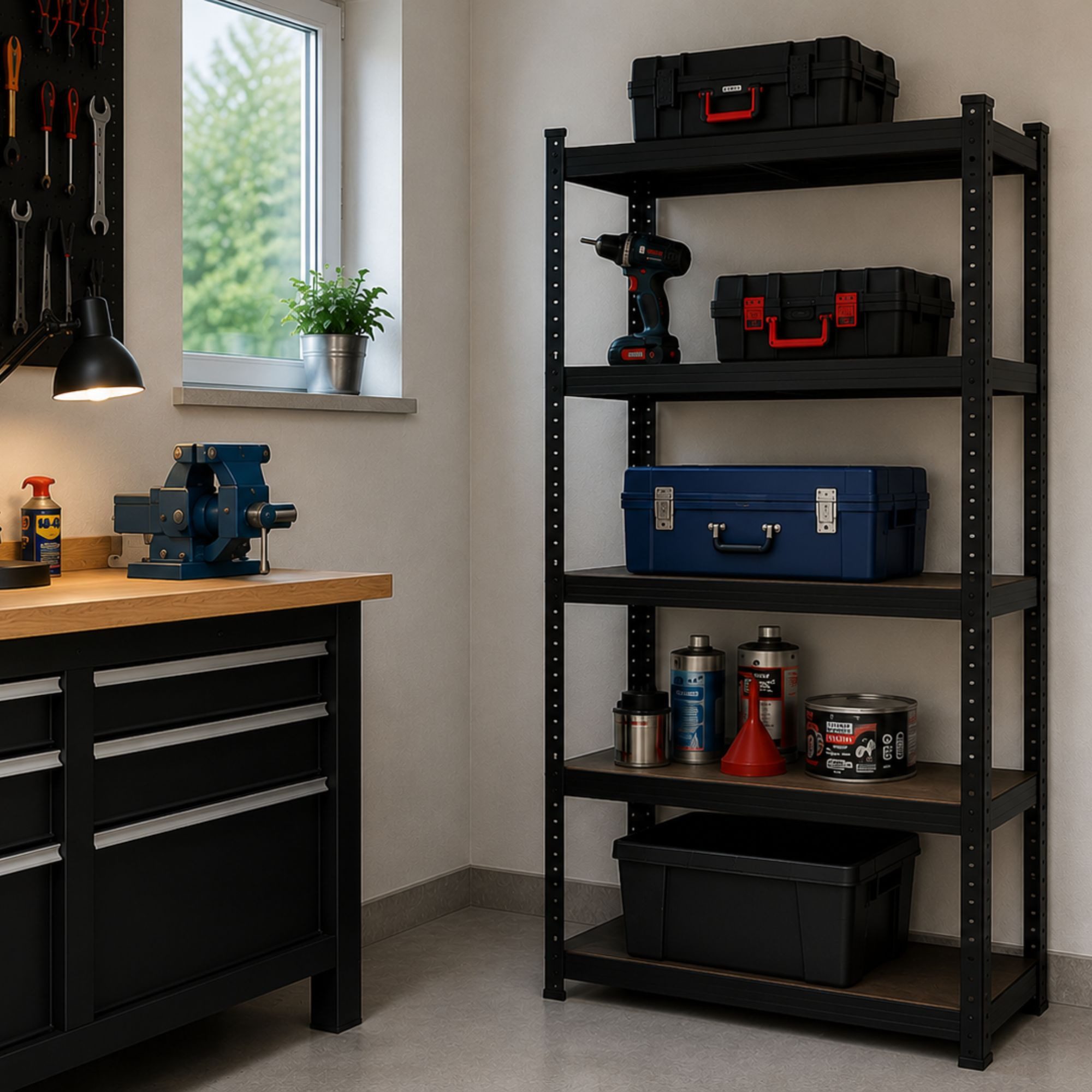 Arebos Schwerlastregal 180x90x40 cm, 5 Böden, 875 kg Traglast, Steckregal, Lagerregal, Stück, Flexibel einsetzbar: für Werkstatt, Garage, Keller oder Lager – Bild 2 von 5