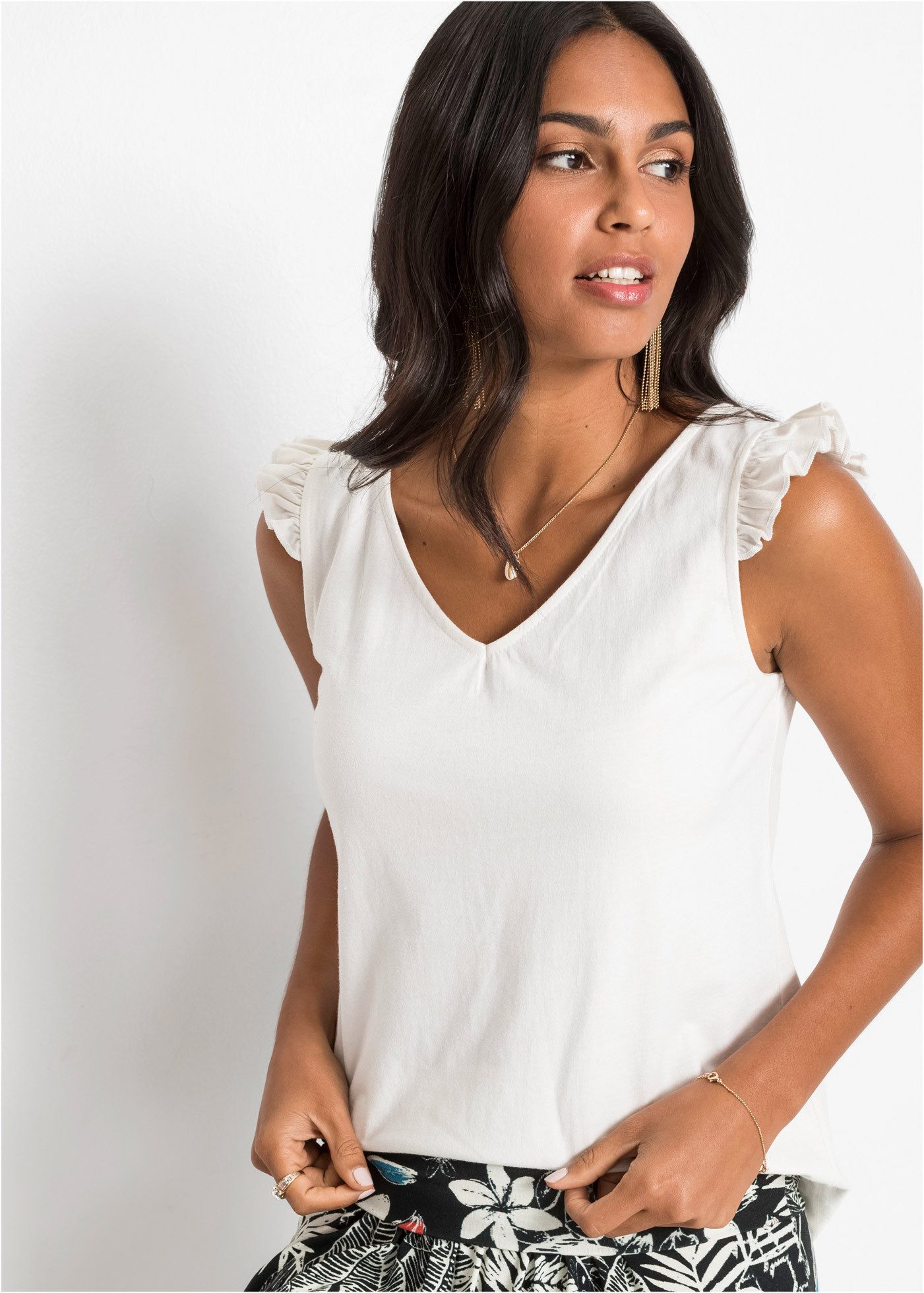 bonprix Shirttop lockerer loose fit, mit süßer Rüsche, aus Baumwolle