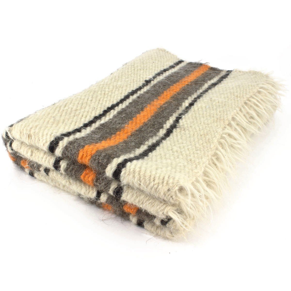 Outdoordecke Handgewebte Wolldecke mit orangem Streifen 140 x 220 cm