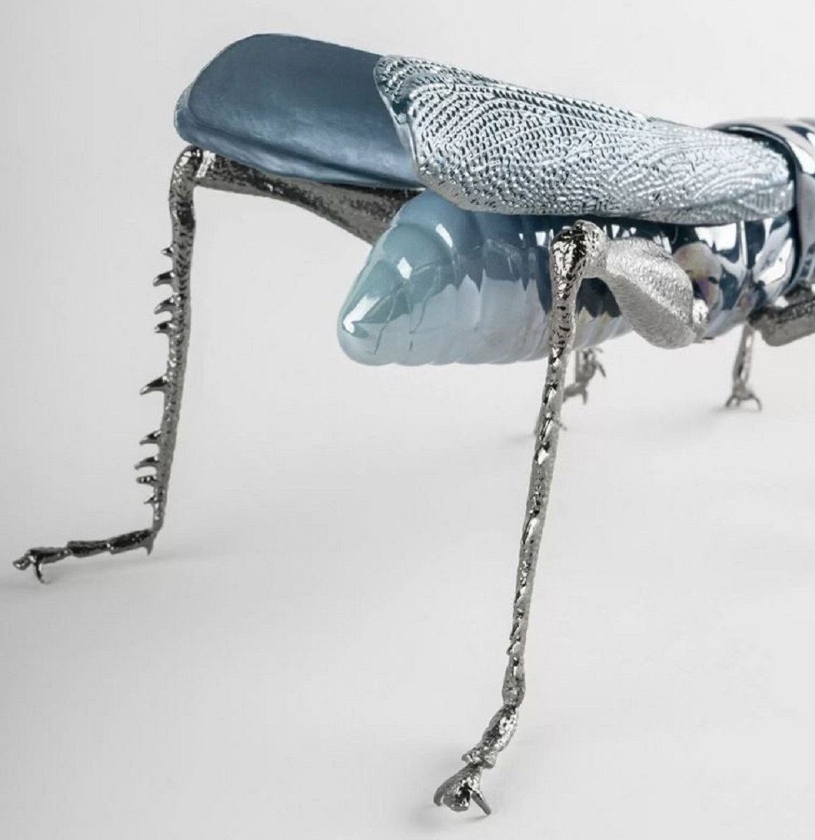 in / H. Casa Deko Spain Hochwertige Erstklassische x Porzellan Casa 26 - Padrino Luxus Figur Silber x Skulptur Qualität - Dekofigur Made 27 Padrino Blau 11 cm Grashüpfer -