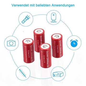 EBL 16340 Li-Ion Akku CR123A 3.7 V Wiederaufladbar Batterien Akku (3.7 V, 4 St), für Photo und den universellen Einsatz, Akku 2800 mAh