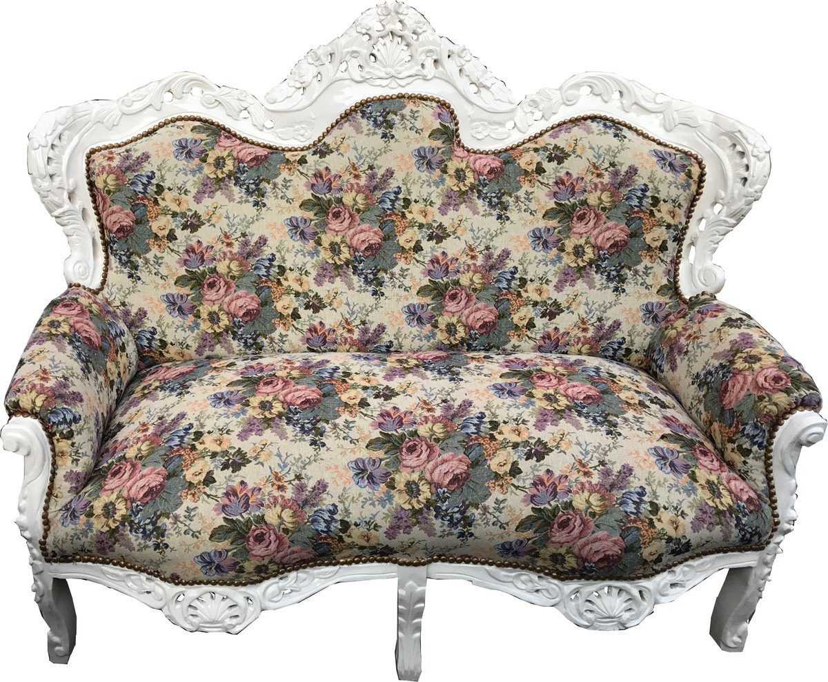 Casa Padrino 2-Sitzer Barock 2er Sofa Master Blumen Muster / Weiss - Möbel Antik Stil