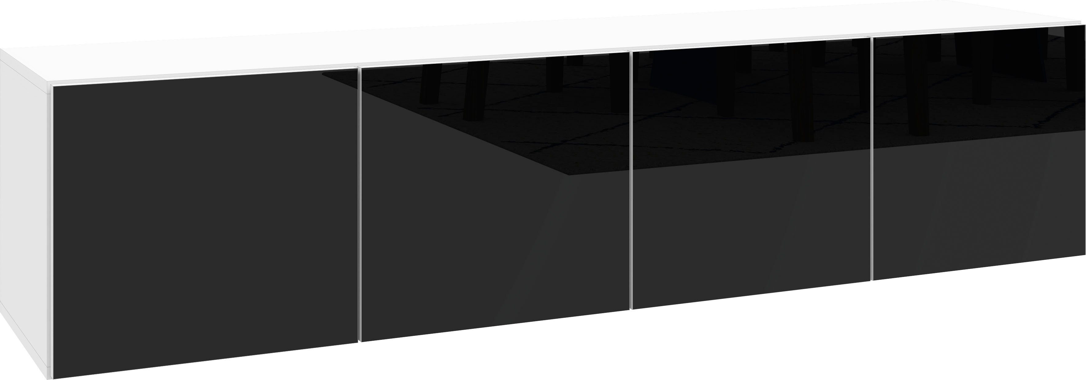 borchardt Möbel Lowboard Vaasa, Breite Hochglanz nur hängend matt/schwarz 152 cm, weiß
