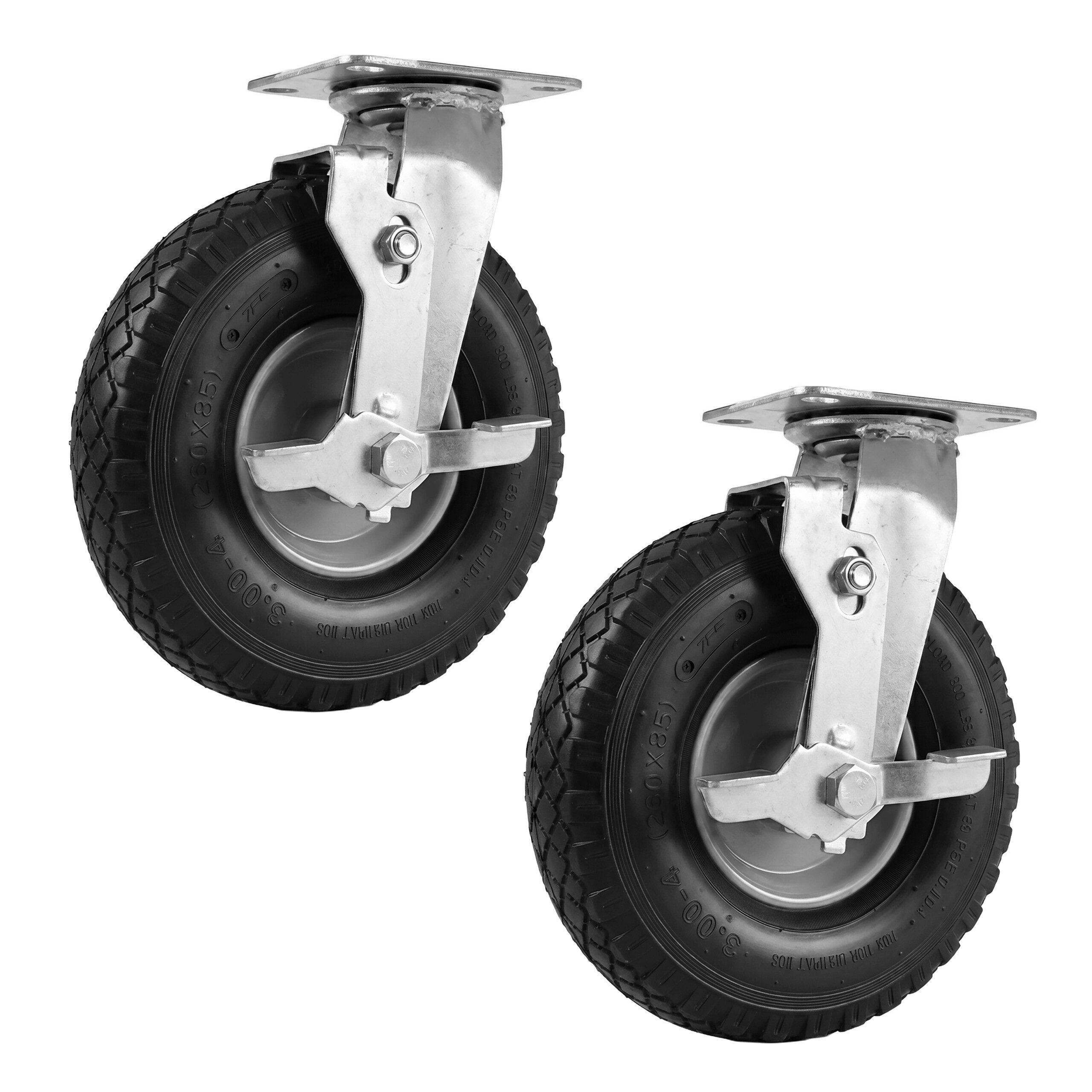 relaxdays Schwerlastrolle Lenkrolle mit Bremse 3.00-4 2er Set, Schwarz-Silber