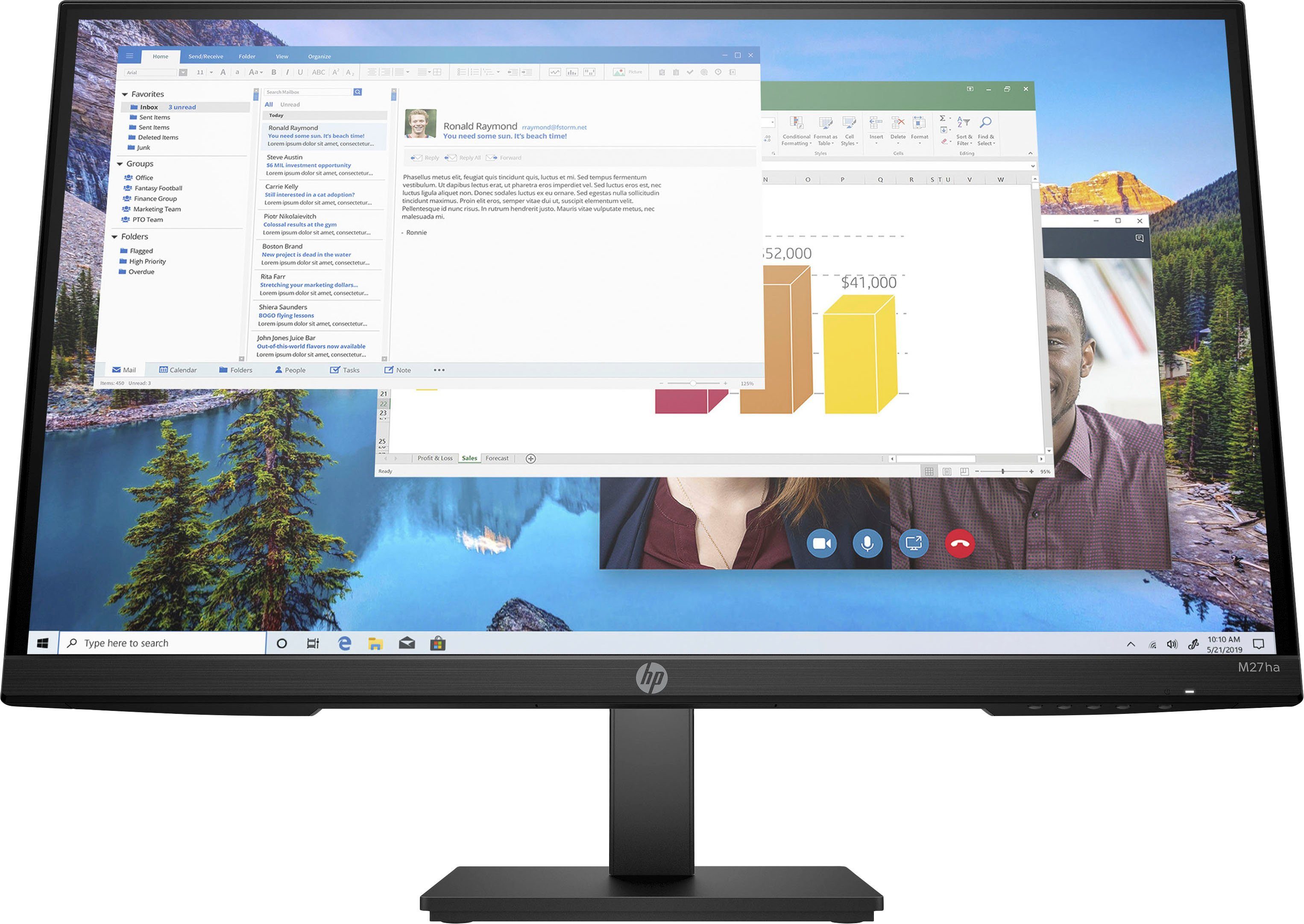 HP M27ha LCD-Monitor (69 cm/27 ", 1920 x 1080 px, Full HD, 5 ms Reaktionszeit, 60 Hz, IPS, höhenverstellbar, Lautsprecher)