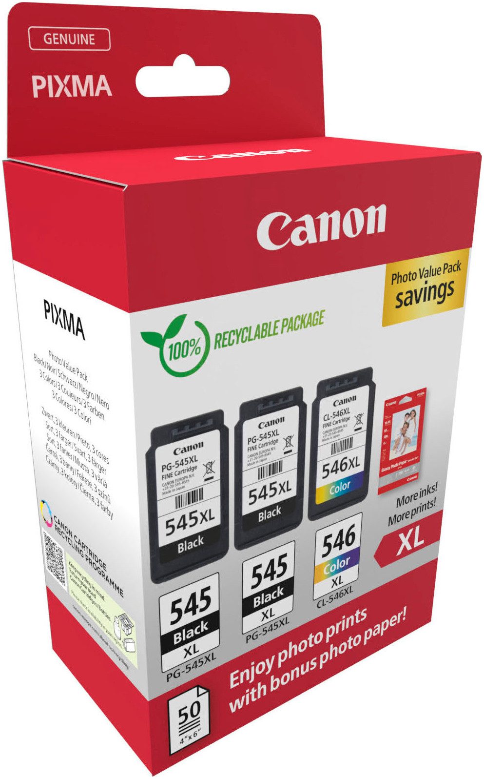 Canon PG-545XLx2/CL-546X Photo Value Pack Tintenpatrone (Packung, 3-tlg)