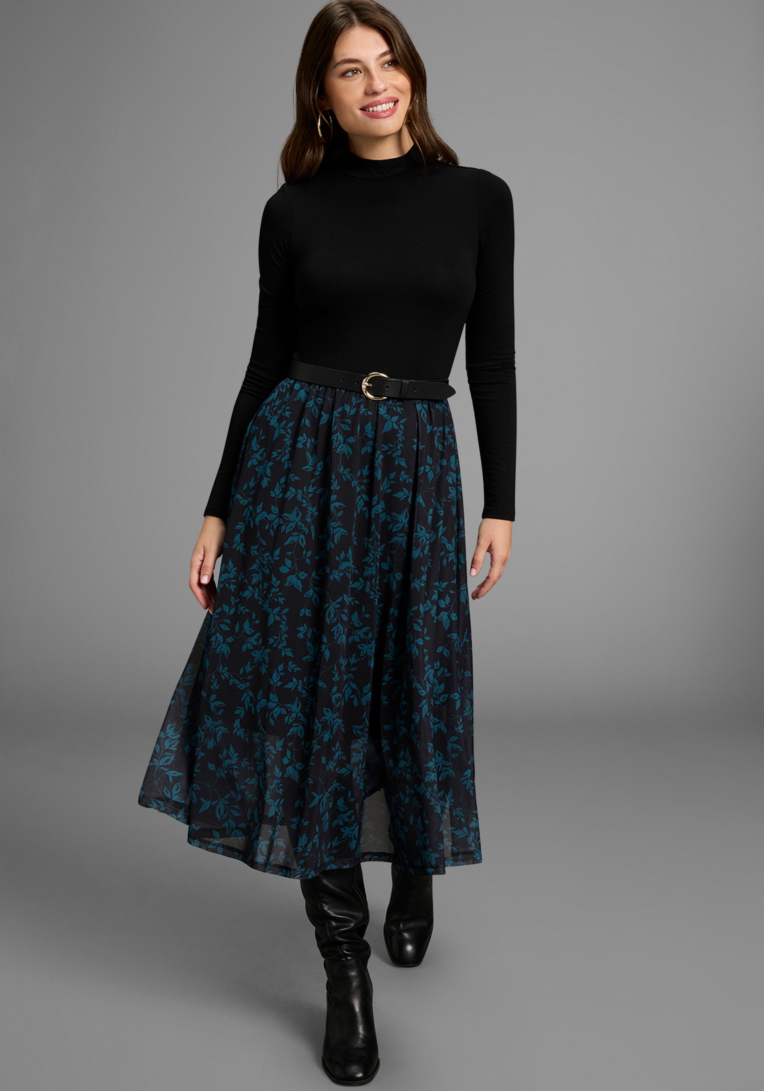 Laura Scott Meshkleid aus elastischer Viskosemischung, figurbetonte Passform, Langarm-Design
