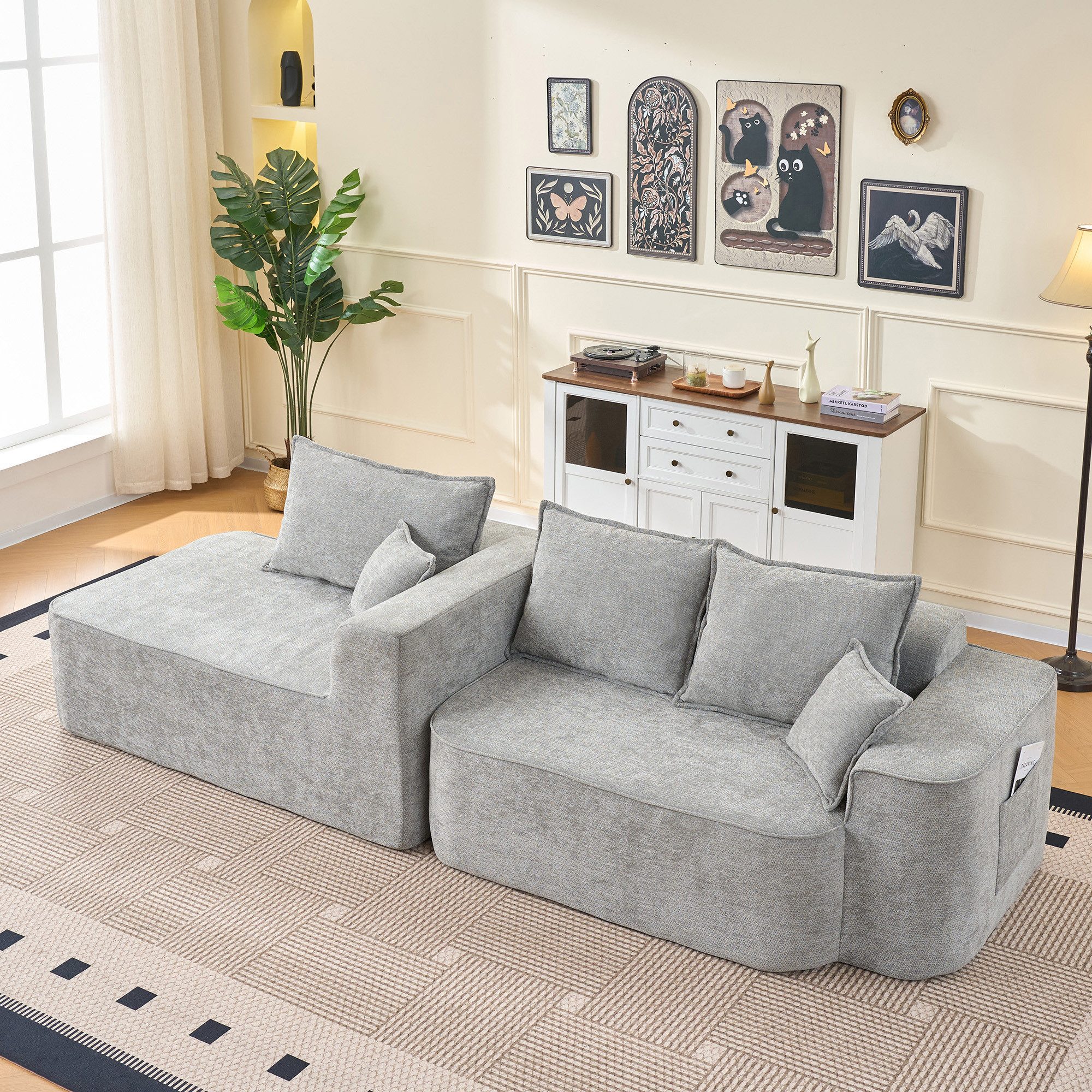 STILVORA Ecksofa Modulares Sofa Vakuumverpacktes Sofa mit Chaiselongue für Wohnzimmer, L-Form Ecksofa Wolken-Sofa, XXL-Tiefsitz frei kombinierbar, ohne Montage aus Chenille mit Kissen