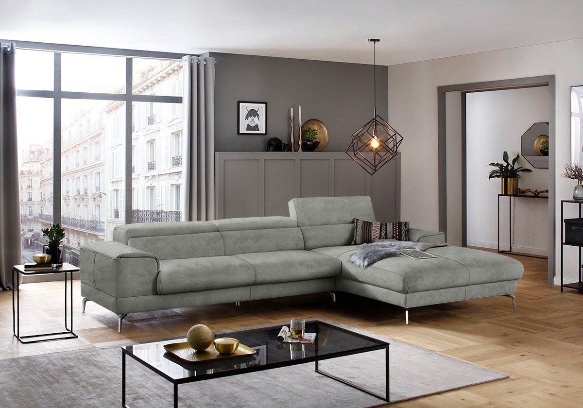 W.SCHILLIG Ecksofa piedroo, Designsofa mit tollem Sitzkomfort, elegant und bequem, L-Form, Kopfteilverstellung, wahlweise mit Sitztiefenverstellung, Breite 343cm