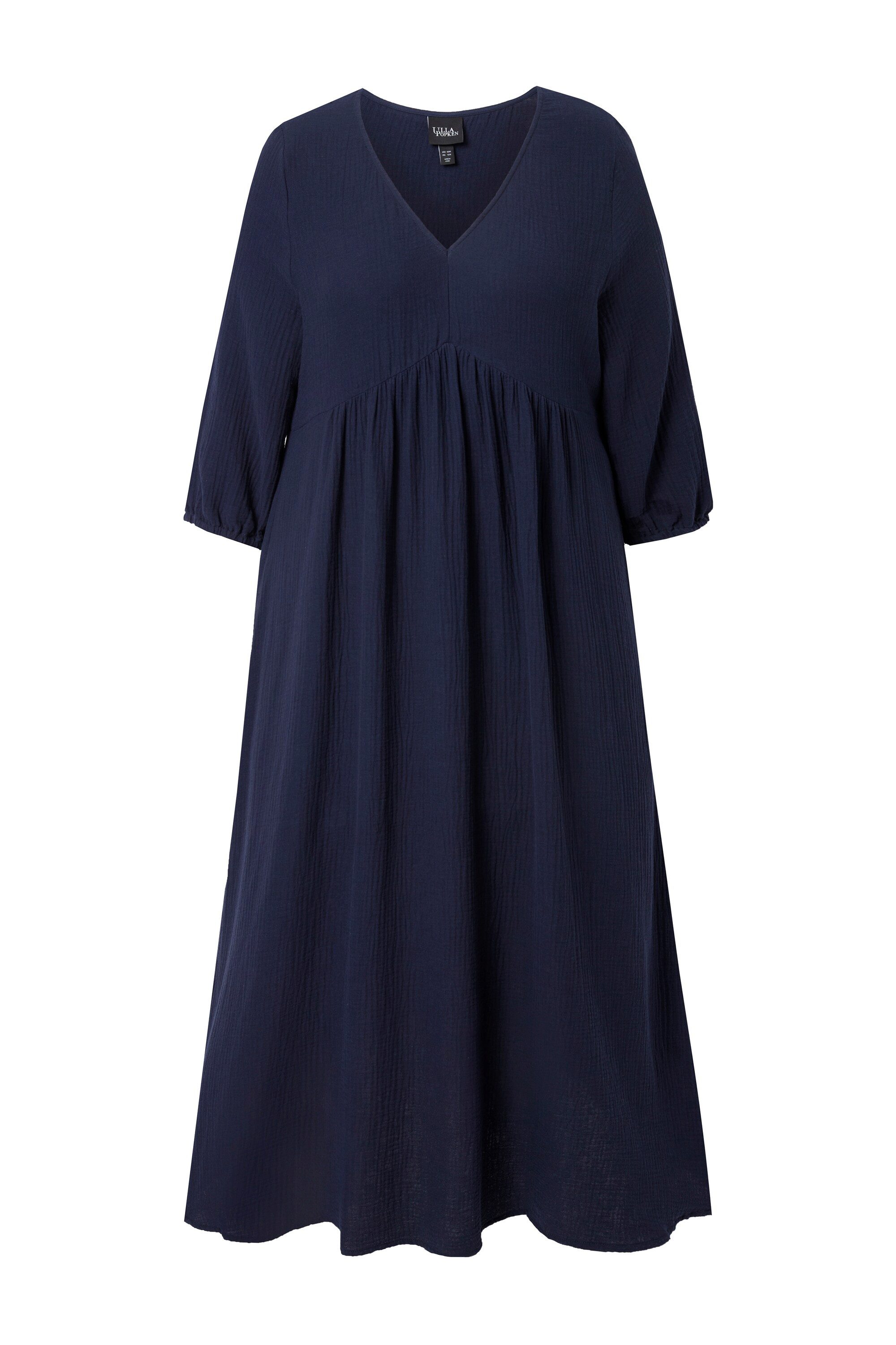 Ulla Popken Maxikleid Musselinkleid A-Linie V-Ausschnitt Langarm – Bild 2 von 4