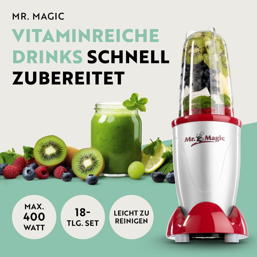 GOURMETmaxx Standmixer Smoothie Maker & Standmixer 18tlg. Set - 400W, 400 W, Elektrischer Blender 750ml, Mixer inkl. 4 To-Go Becher