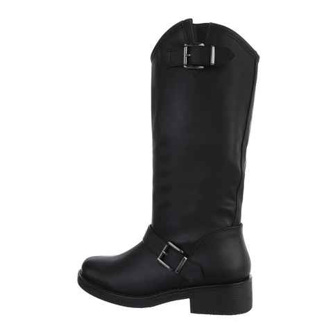 Ital-Design Damen Cowboyboots Western Stiefel Blockabsatz Flache Stiefel in Schwarz