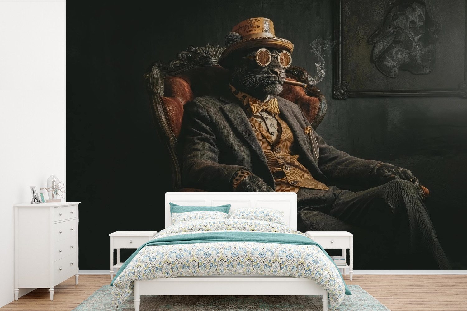 MuchoWow Fototapete Katze - Anzug - Orange - Zigarre, Matt, bedruckt, Wallpaper für Wohnzimmer, Schlafzimmer, Vinyl Tapete, 390x260 cm