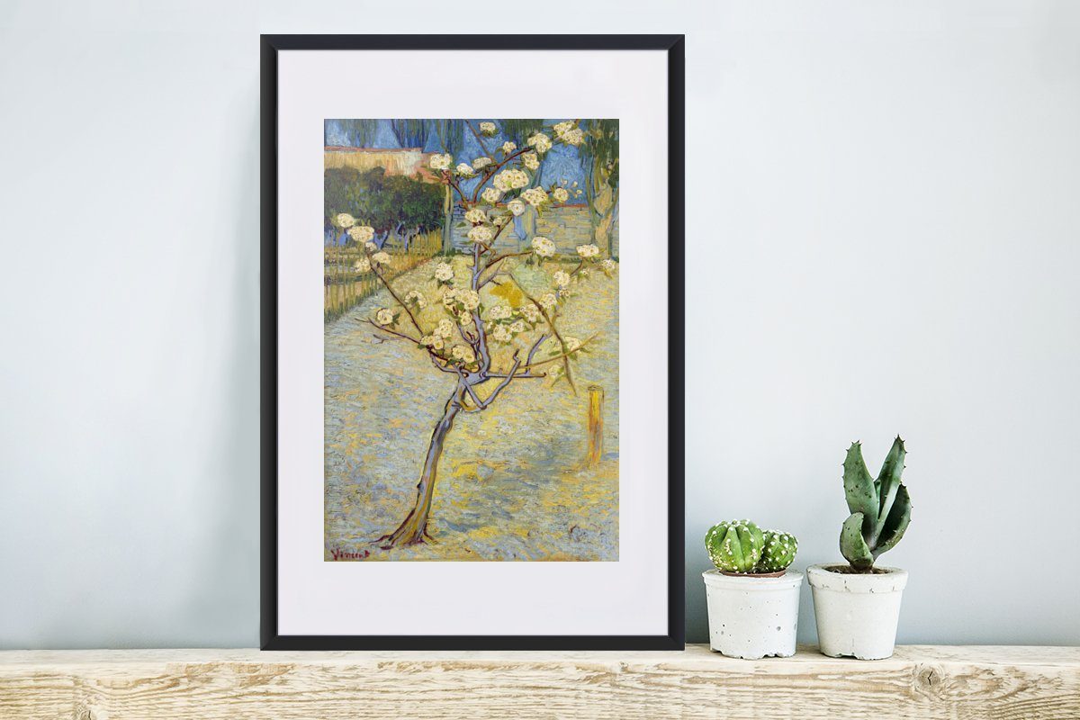 MuchoWow - Gogh, Gerahmtes St), (1 Schwarzem Rahmen, Kunstdruck, Birnbaum Bilderrahmen van Vincent Poster Blühender mit Poster,