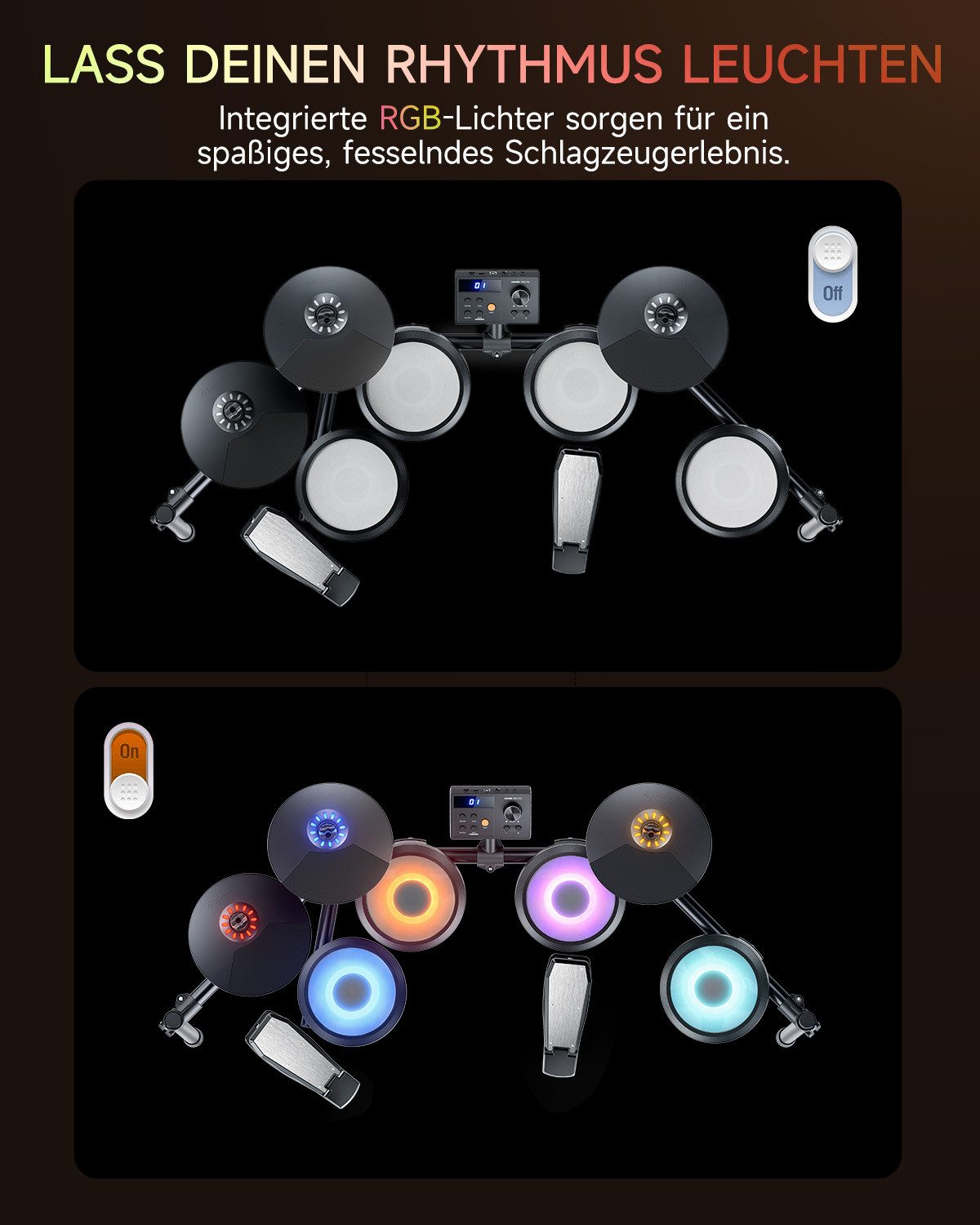 Donner E-Drum DED-70 Upgraded E-Drum Kit 150 Töne 15 Schlagzeug-Kits+ Unterricht,Komplettset, Sitzhocker; Kopfhörer, Integrierte Effekte, Leichtgewichtig, Programmierbar, Wetterbeständig
