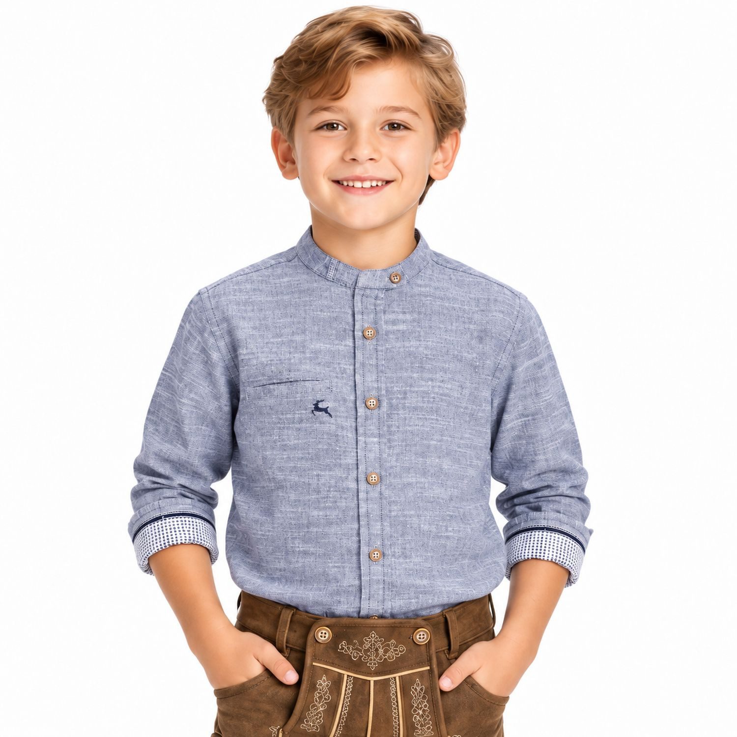Maddox Trachtenhemd MADDOX Kinder Trachtenhemd 'Justus' mit Hirschstic