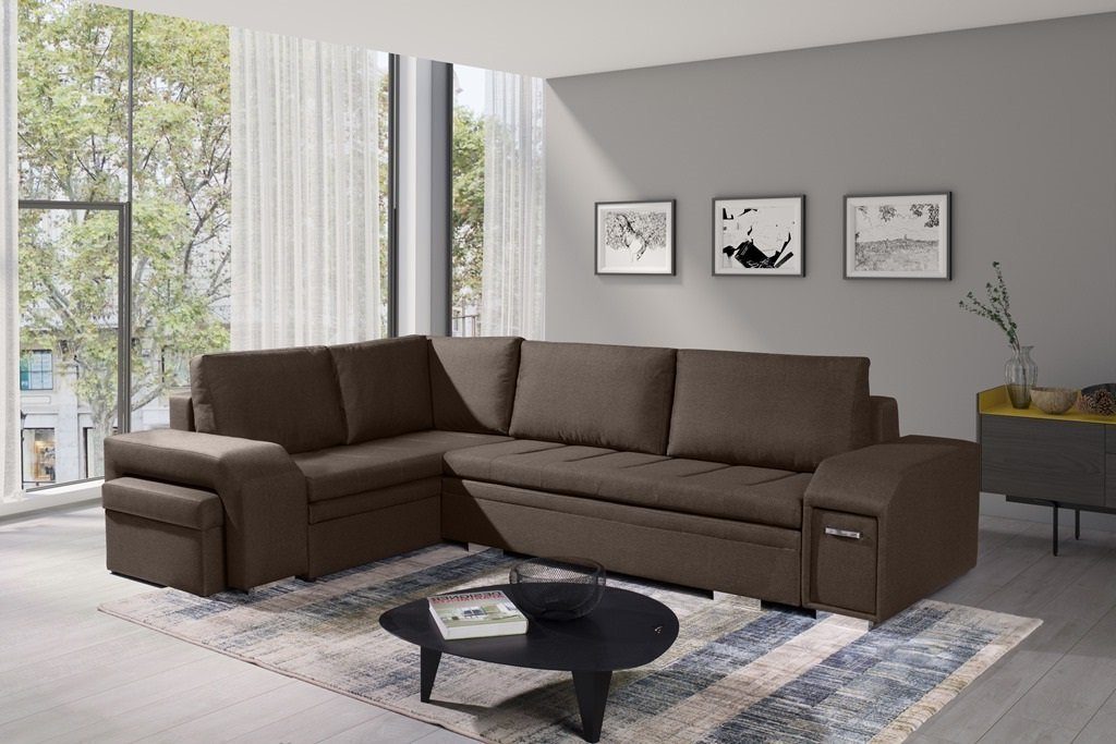 Siblo Ecksofa Ein großes, minimalistisches Ecksofa Adamo mit Schlaffunktion Braun