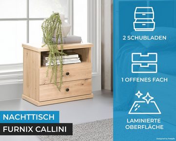 Furnix Nachttisch CALLINI C-17 Kommode mit 2 Schubladen und offene Ablage Artisan Eiche, B48 x H51 x T 40,6 cm