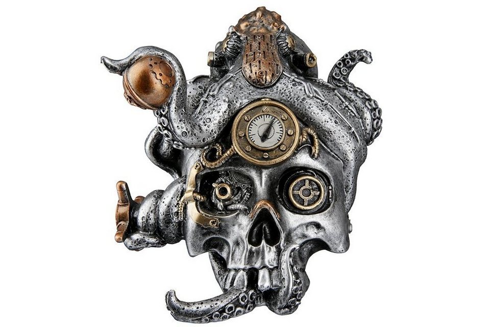 GILDE Sammelfigur Casablanca Steampunk Totenkopf und Oktopus silber Skulptur  Figur Dekoartikel New Wave