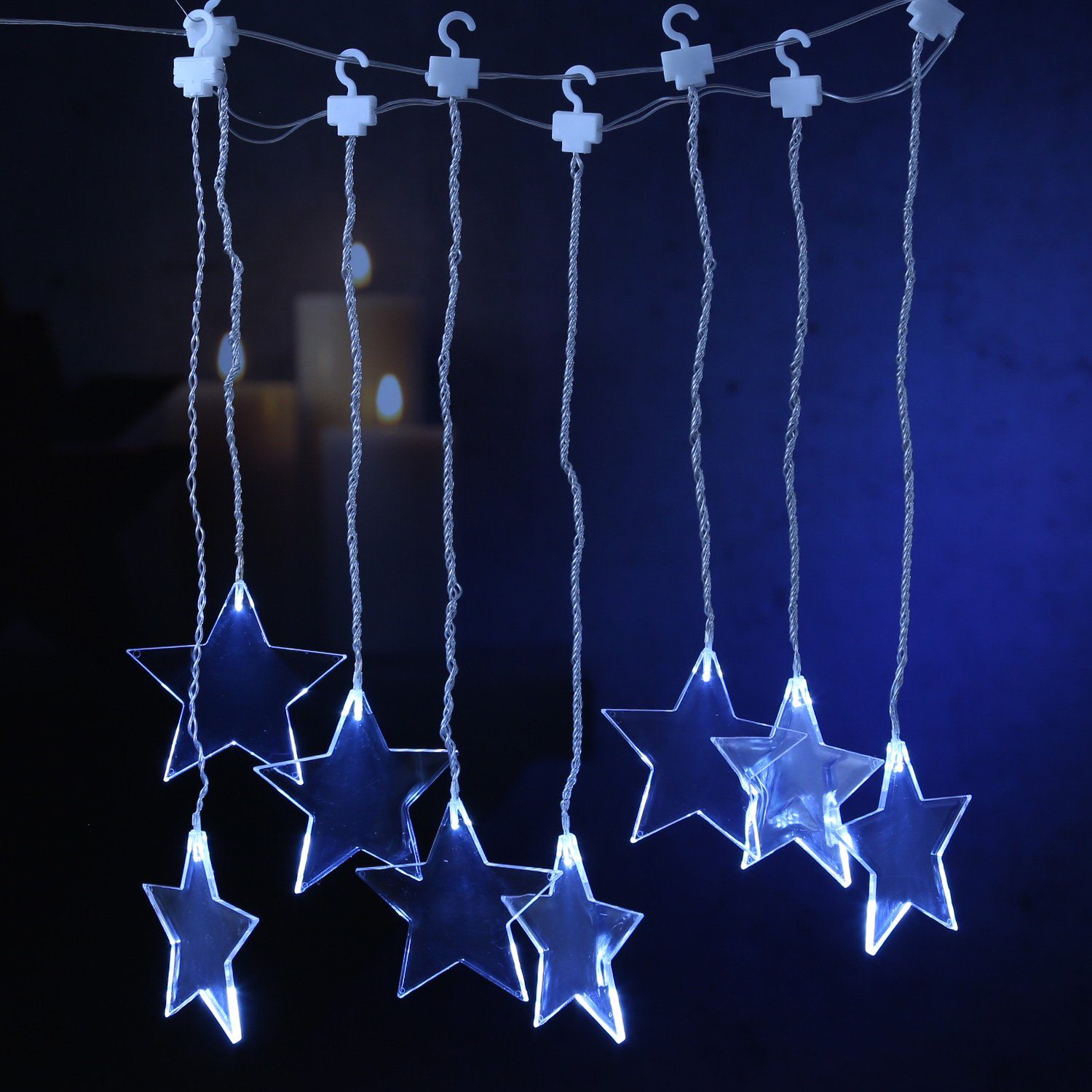 MARELIDA LED-Lichtervorhang »LED Lichtervorhang 8 leuchtende Acryl Sterne  kaltweiß Timer Batterie für Außen«, 8-flammig