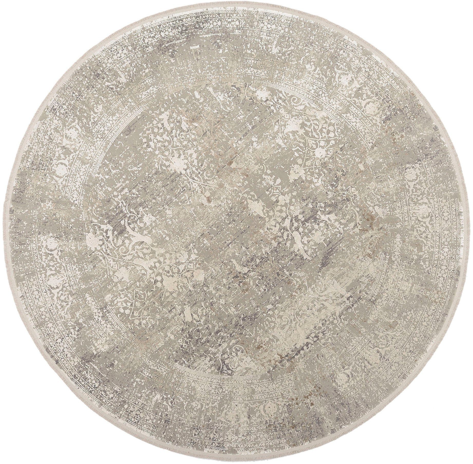 OCI DIE TEPPICHMARKE Teppich BESTELLER CAVA, rund, Höhe: 8 mm, Glanz Viskose, mit Fransen, Hoch Tief Struktur, Vintage, Wohnzimmer