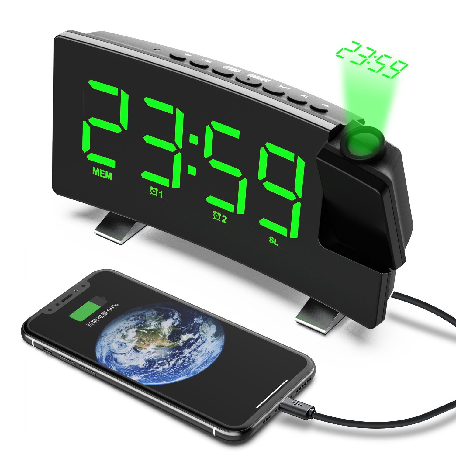 Projektionswecker Digital Wecker Radiowecker Projektion LED Alarm Radio