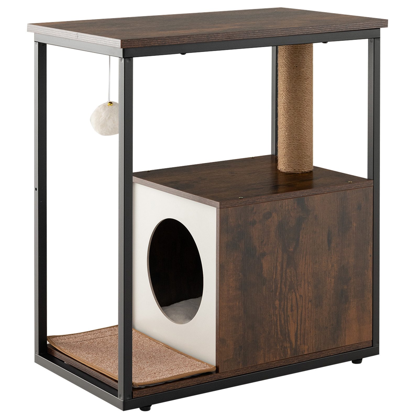 COSTWAY Tierhaus, 2 in 1 Katzenhaus & Beistelltisch, mit abnehmbarer Kratzmatte