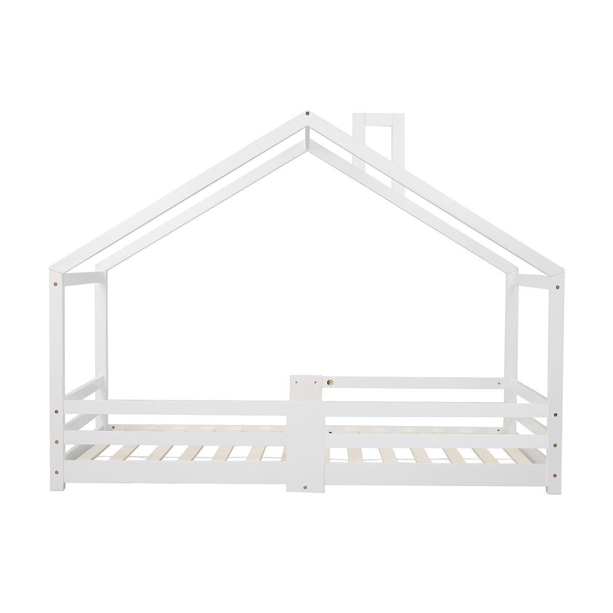 XDeer Kinderbett Kinderbett mit Schornstein Rausfallschutz Robuste Lattenroste, Bodenbett Hausbett 90x200cm Weiß